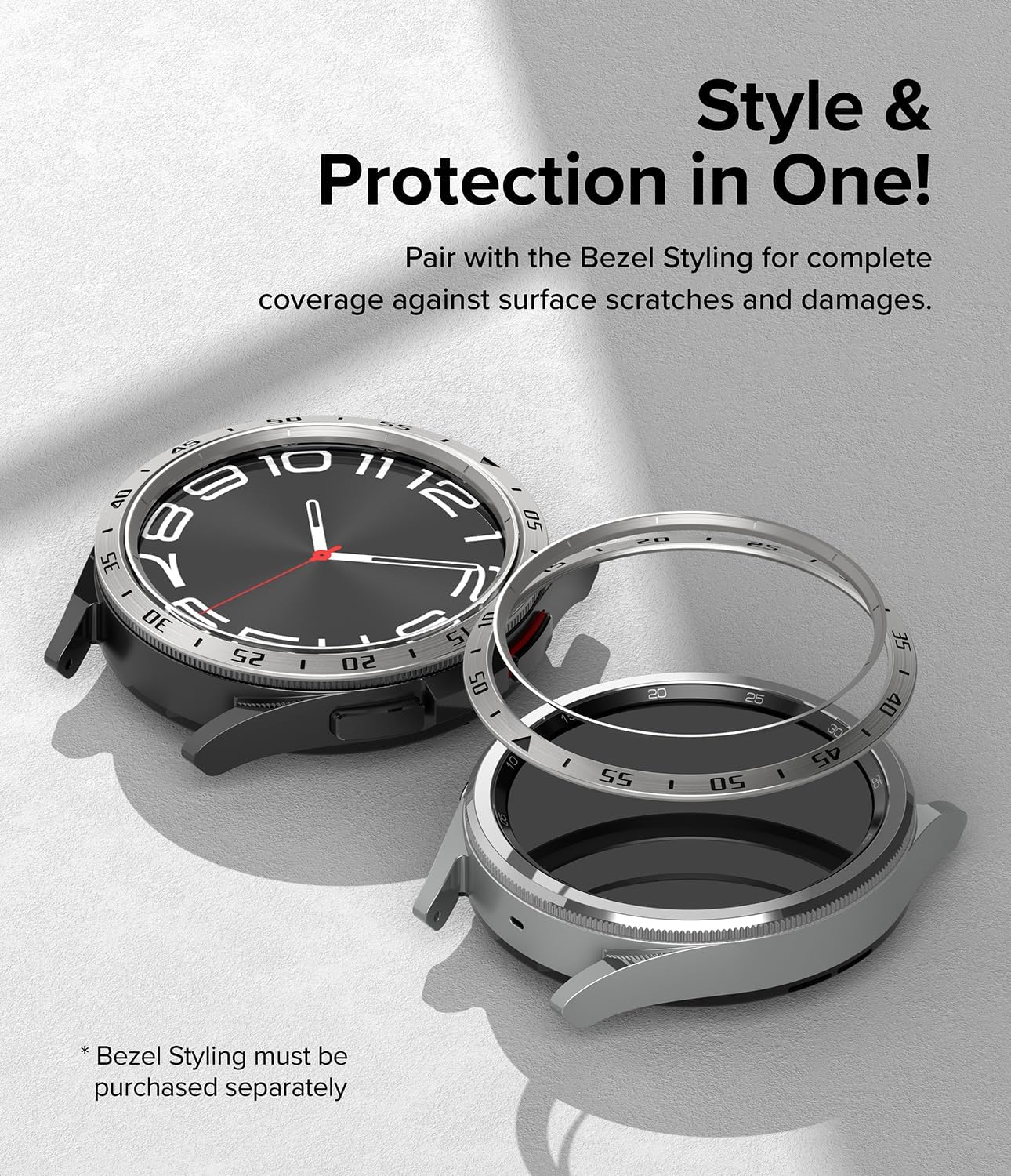Ringke Estilo de bisel interior elegante marco de acero inoxidable compatible con Samsung Galaxy Watch 6 Classic Case (1.772 pulgadas), protector