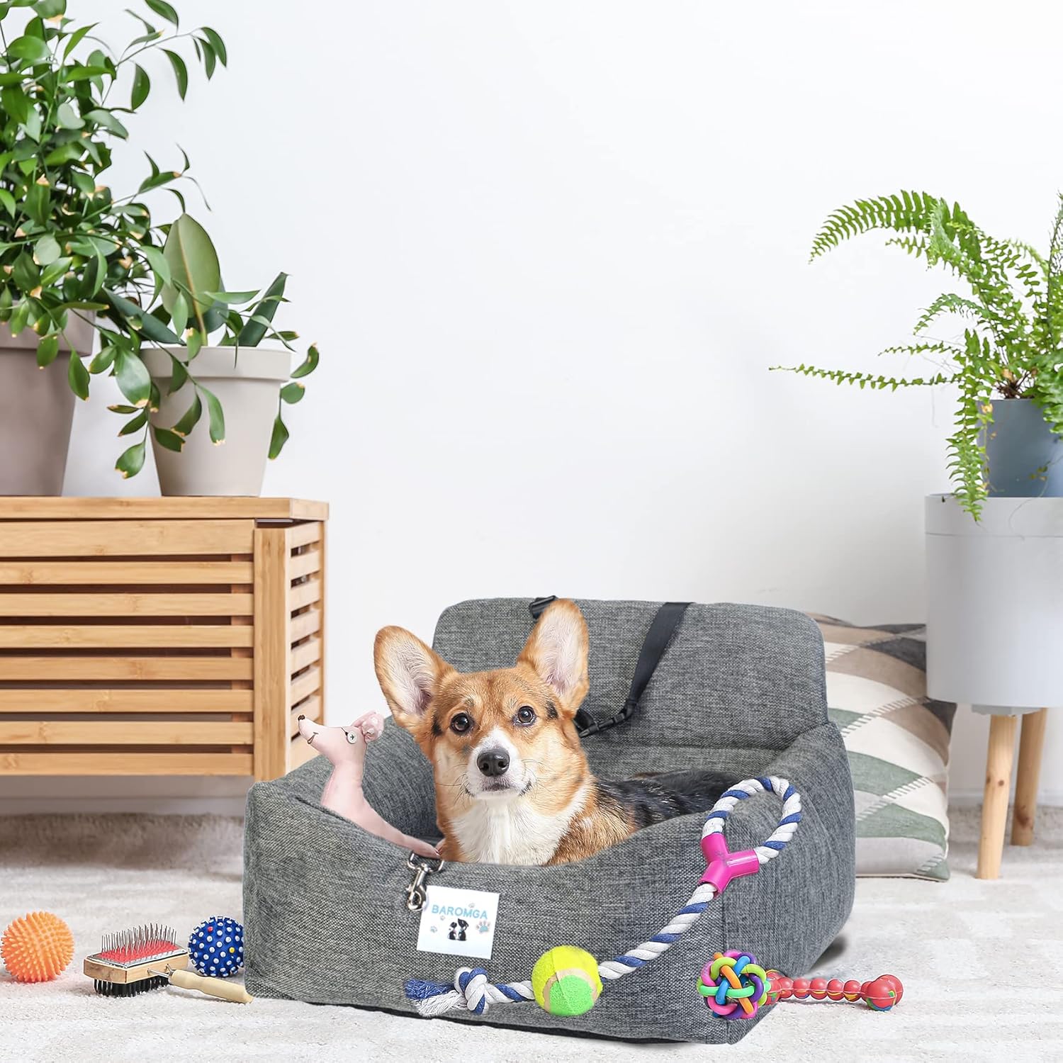 Asiento de coche para perros pequeños, asientos elevadores para mascotas con bolsillos de almacenamiento y correa de clip, cama portátil para