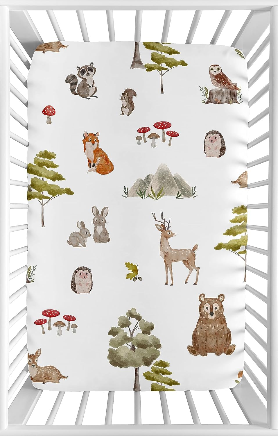 Sweet Jojo Designs Bosque Animales del Bosque Niño Niña Género Neutral Unisex Mini Cuna Sábana Ajustable Bebé Guardería Bebé Recién Nacido Cama Cama