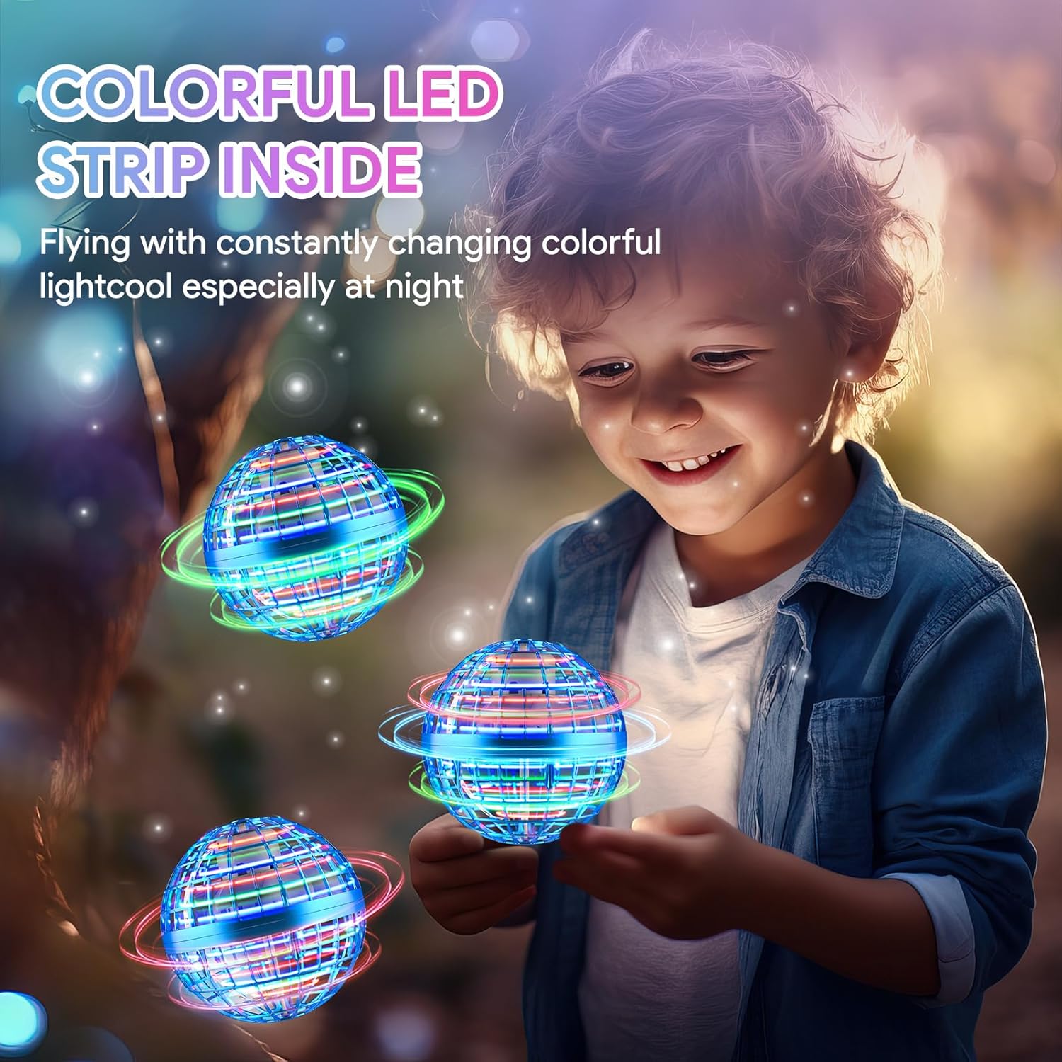 Juguete de bola de orbe volador, juguetes de bola flotante Boomerang controlados a mano, Fidget Flying Spinner con luces mágicas, mini drone Cool