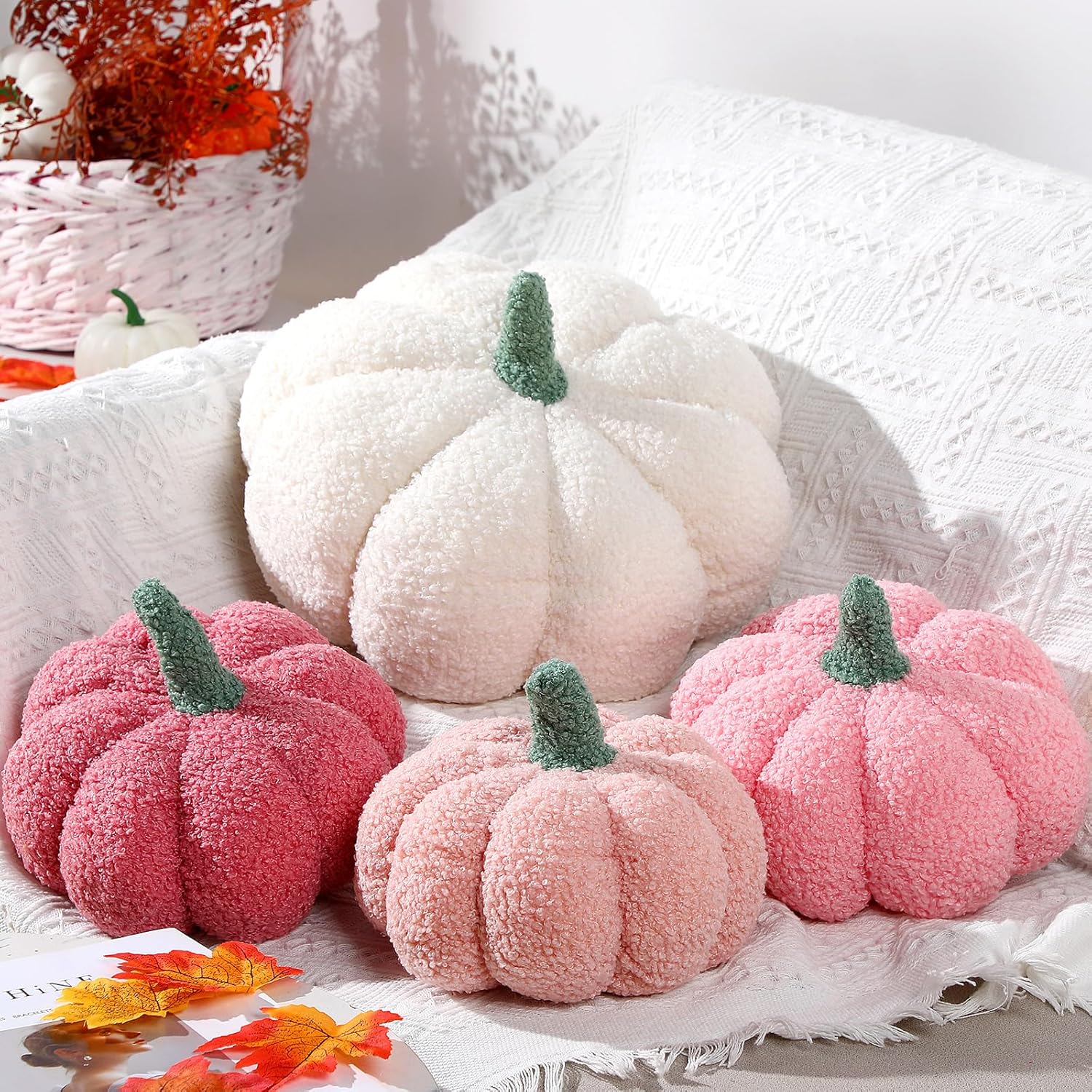 Kajaia 4 cojines de calabaza 3D de Acción de Gracias, almohada de calabaza de Halloween, sherpa, otoño, calabaza, almohada de peluche para niños, 11