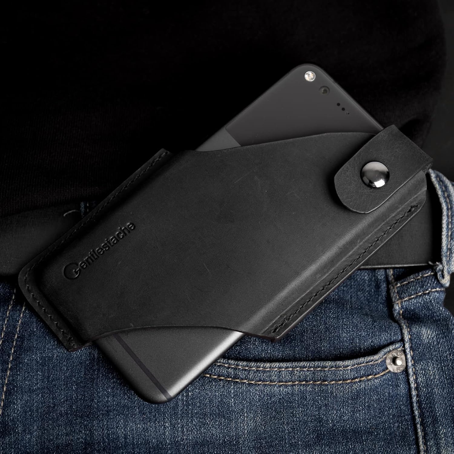 Gentlestache Funda de cuero para teléfono celular con clip para cinturón, bolsa de cuero para iPhone Samsung Motorola, funda para cinturón con