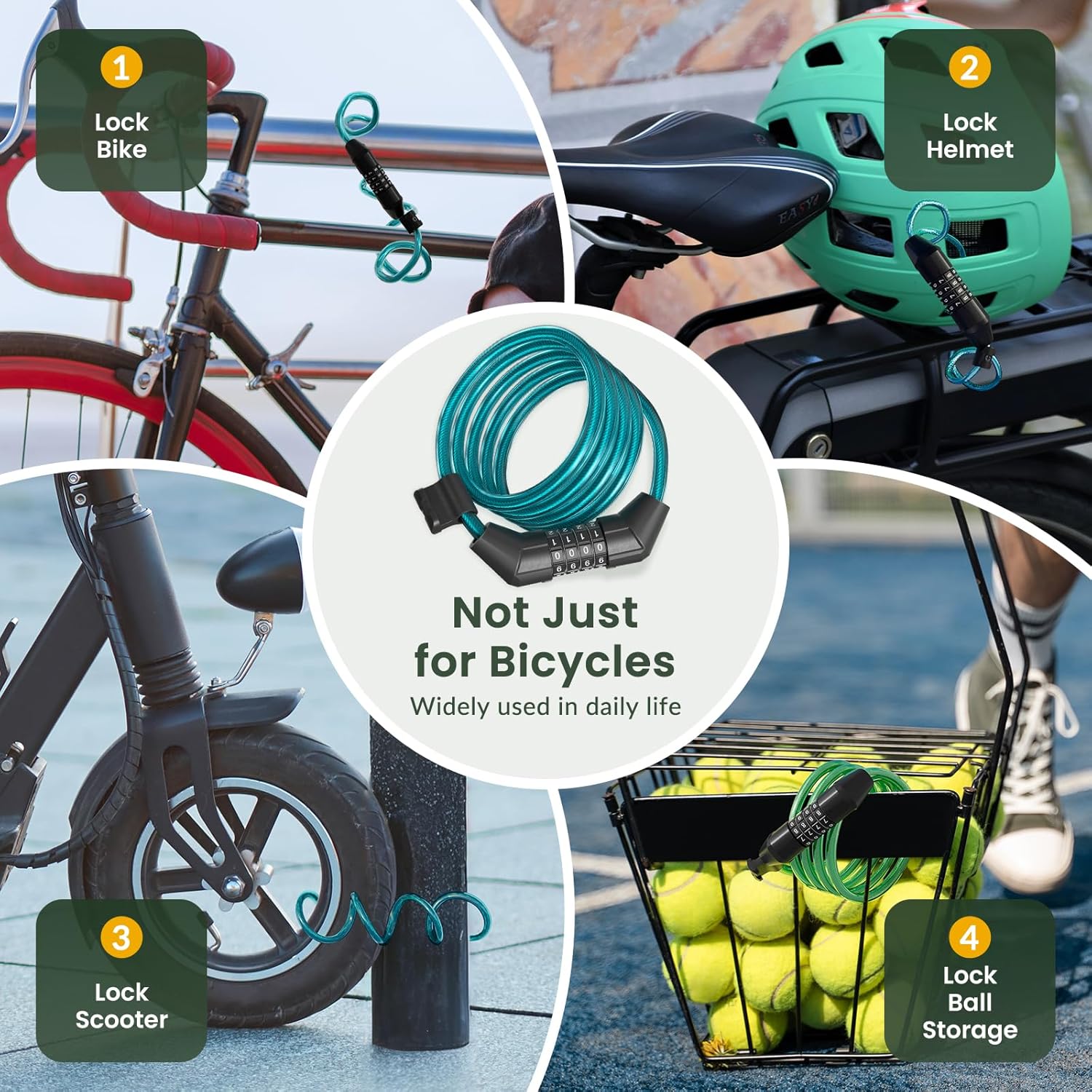 Titanker Cable de bloqueo de bicicleta, bloqueo de cable de bicicleta de 4 pies, bloqueo de cable básico autoenrollable para niños, combinación con