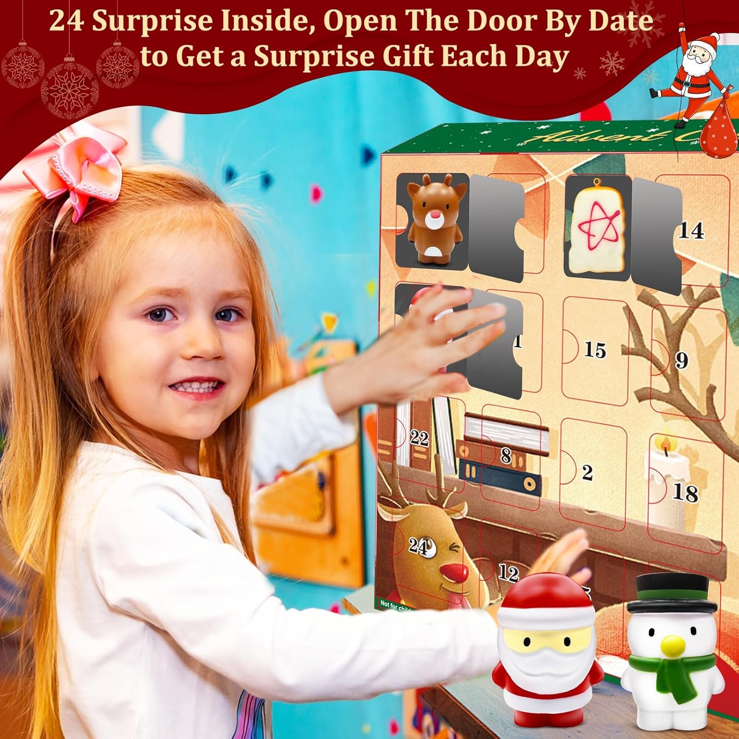 Christmas Fidget Advent Calendar 2023 for Kids 24 Days of Surprises Stress Relief Toys Countdown Calendar 4 Xmas Jumbo Slow Rising + 12 Animals + 8