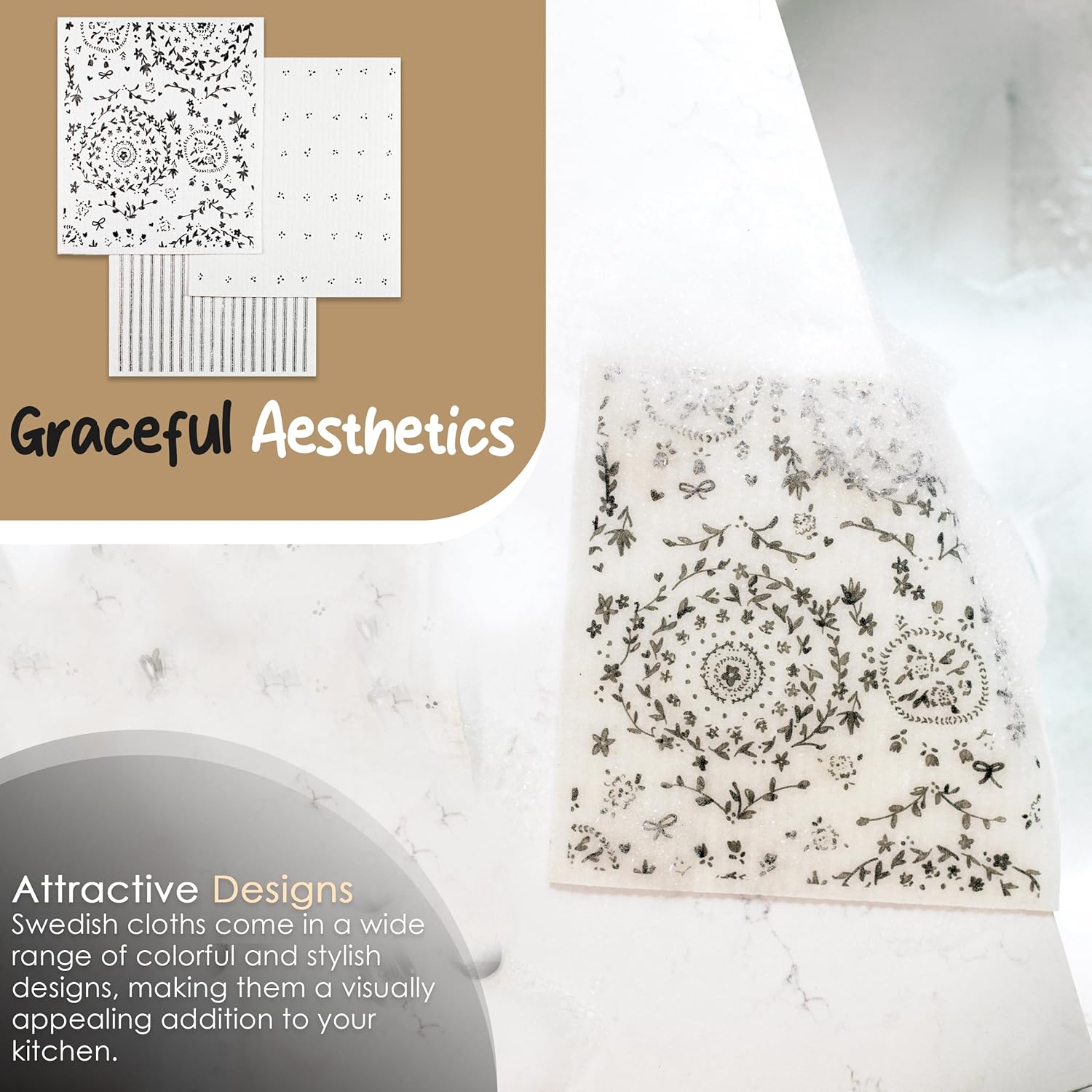Paquete de 3 paños de limpieza suecos para cocina, reutilizables, altamente absorbentes, de secado rápido, biodegradables, compostables, no rayan,