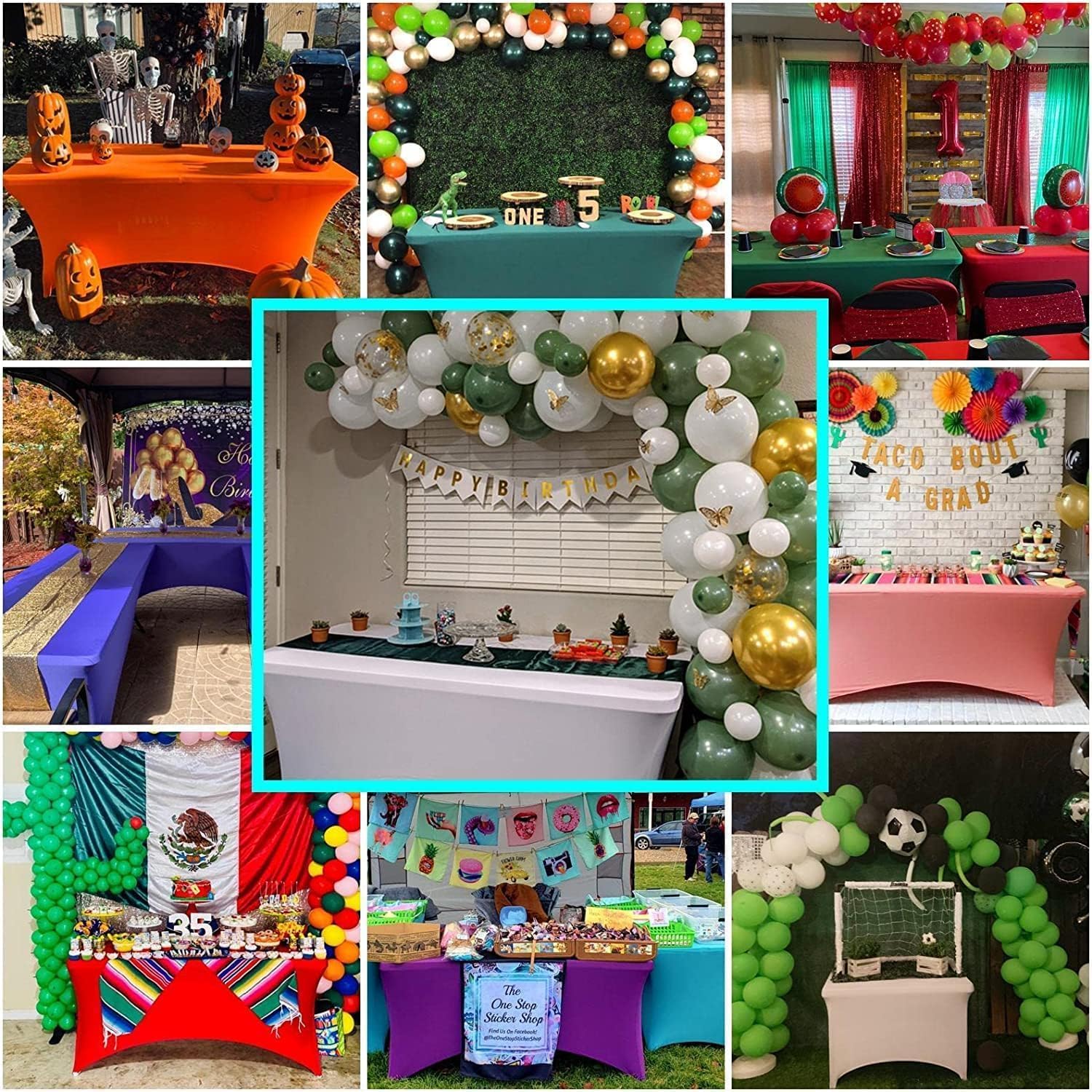 Mantel de 6 pies para mesas rectangulares, ajustado, elástico, lavable, color niebla azul, protector de mesa de elastano para eventos, fiestas,