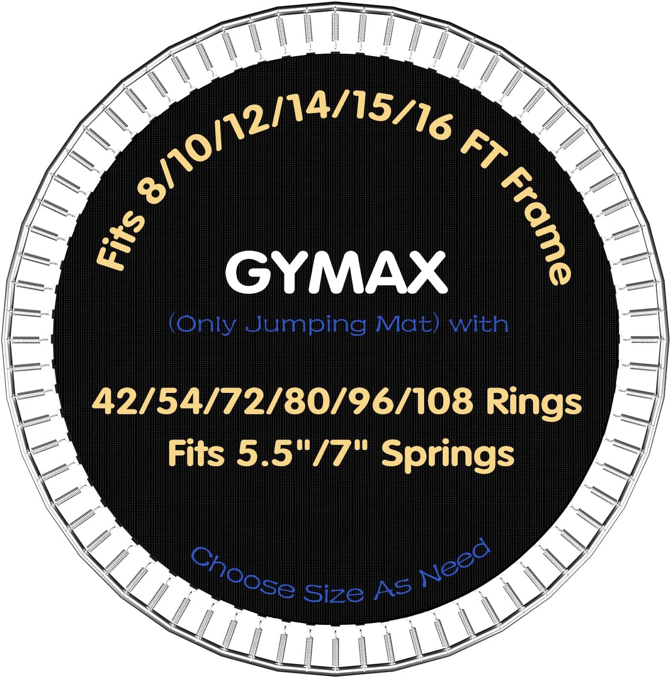 GYMAX Tapete para cama elástica, 8 pies10 pies12 pies14 pies15 pies16 pies, tapete de repuesto con anillos en V de 4254728096108 y 8 filas de
