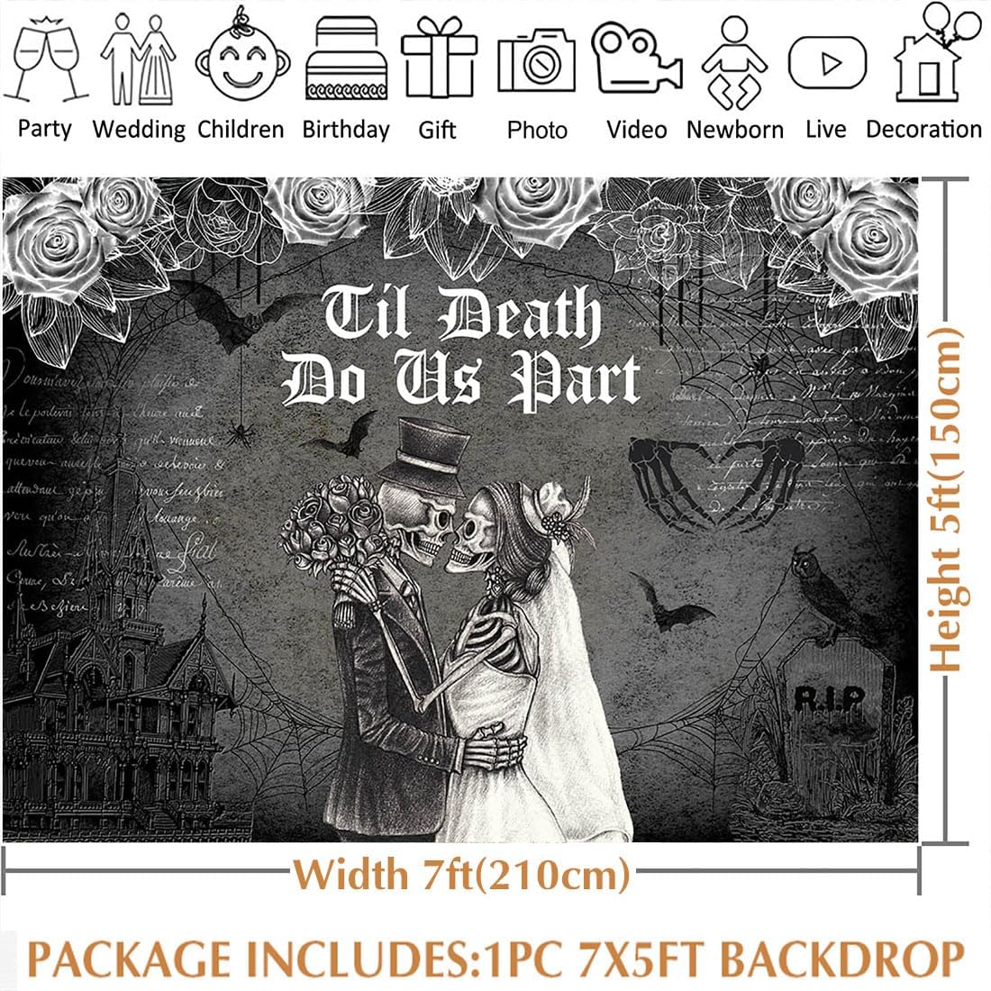 Avezano Till Death Do Us Part – Telón de fondo de corazón, novia, novio, Halloween, despedida de soltera, fiesta, decoración de Halloween, fiesta de