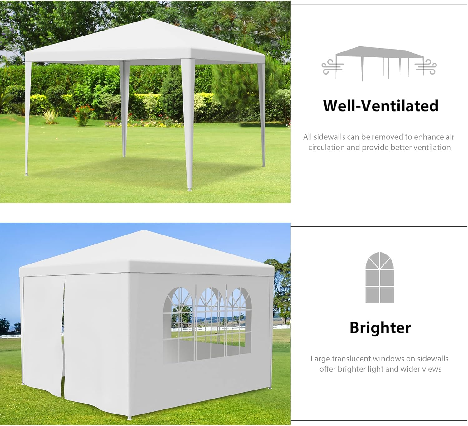 Tienda de campaña de 10 x 10 pies para exteriores, para fiestas, bodas, camping, glorieta, almacenamiento de barbacoa, pabellón con 4 paredes