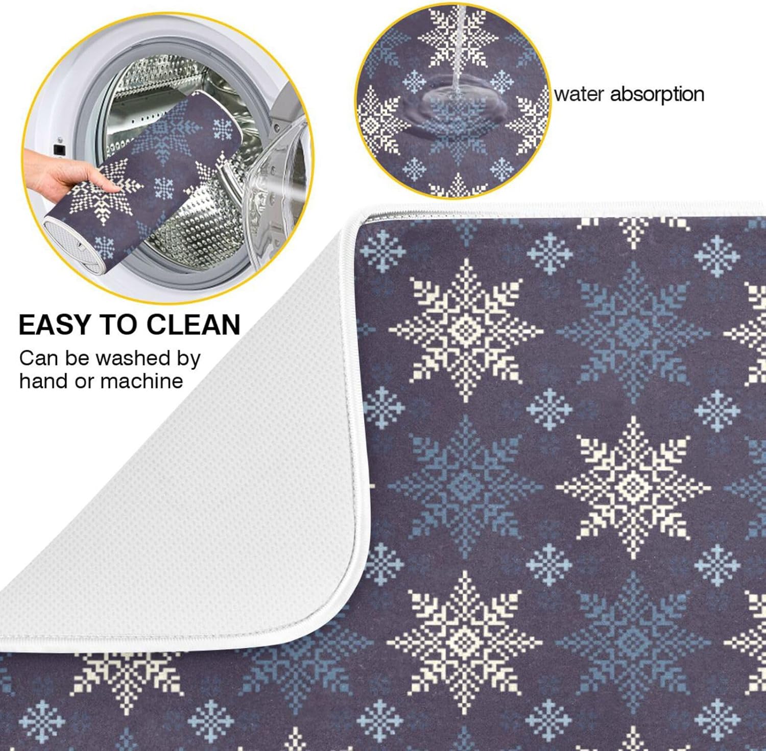 Winter Holiday Snowflakes Drying Dish Mat Washnable Absorbent Dish Drying Pad For Kitchen Counter Dish Drying Matts Tapete Para Cocina 16” x 18”