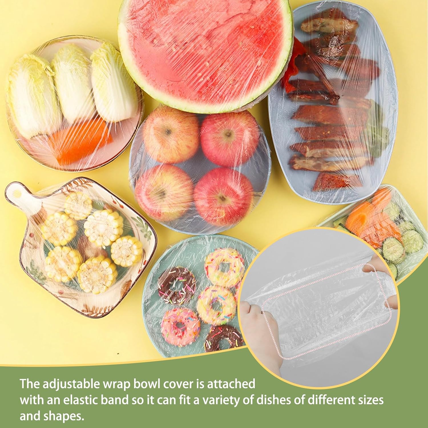 400 bolsas de almacenamiento de alimentos de plástico, tapas elásticas para tazones de sellado, fundas ajustables para cuencos de cocina familiar,