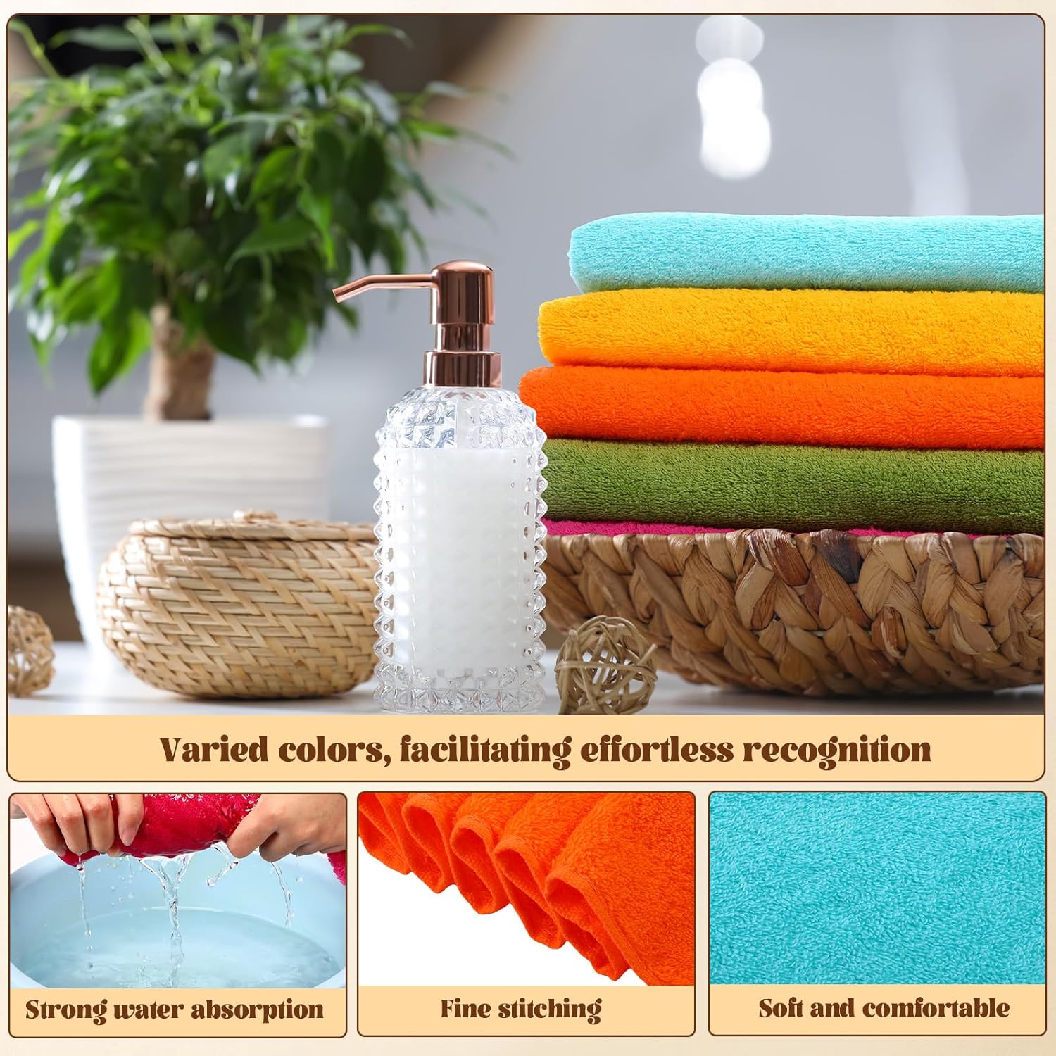 Newwiee Paquete de 12 toallas de baño de algodón, 28 x 55 pulgadas, coloridas de gran tamaño, suaves y absorbentes, ligeras, de secado rápido, a