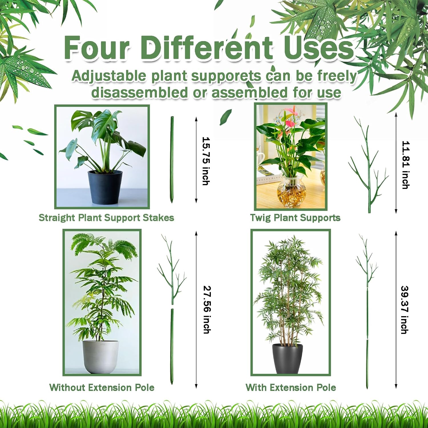 Juego de 5 estacas ajustables de 40 pulgadas de soporte para plantas, postes de enrejado para plantas en macetas de interior y exterior, estaca de