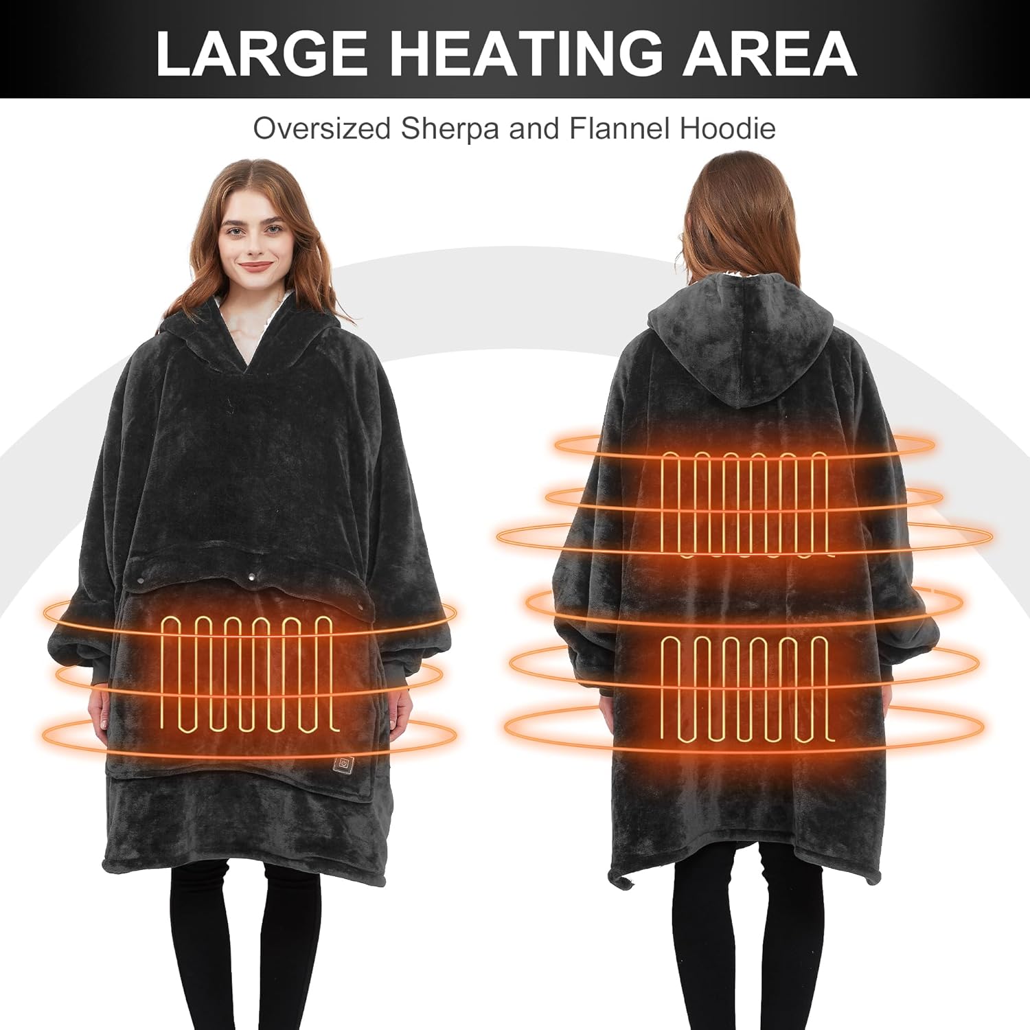 IKER Manta térmica USB, sudadera con capucha de gran tamaño con gran área de calefacción, acogedora manta con capucha Sherpa cálida para mujeres y