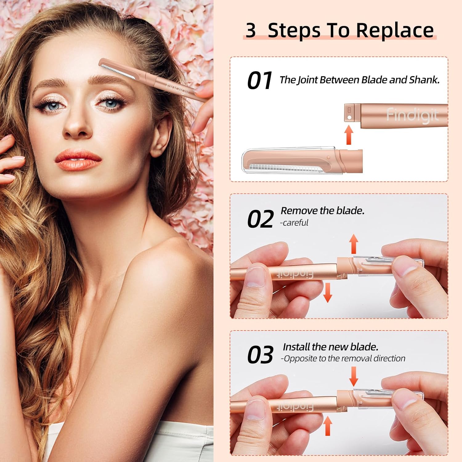 Findigit Herramienta de dermaplaning para cara con 6 cuchillas de recambio, maquinilla de afeitar Dermaplane, removedor de pelusas de melocotón,