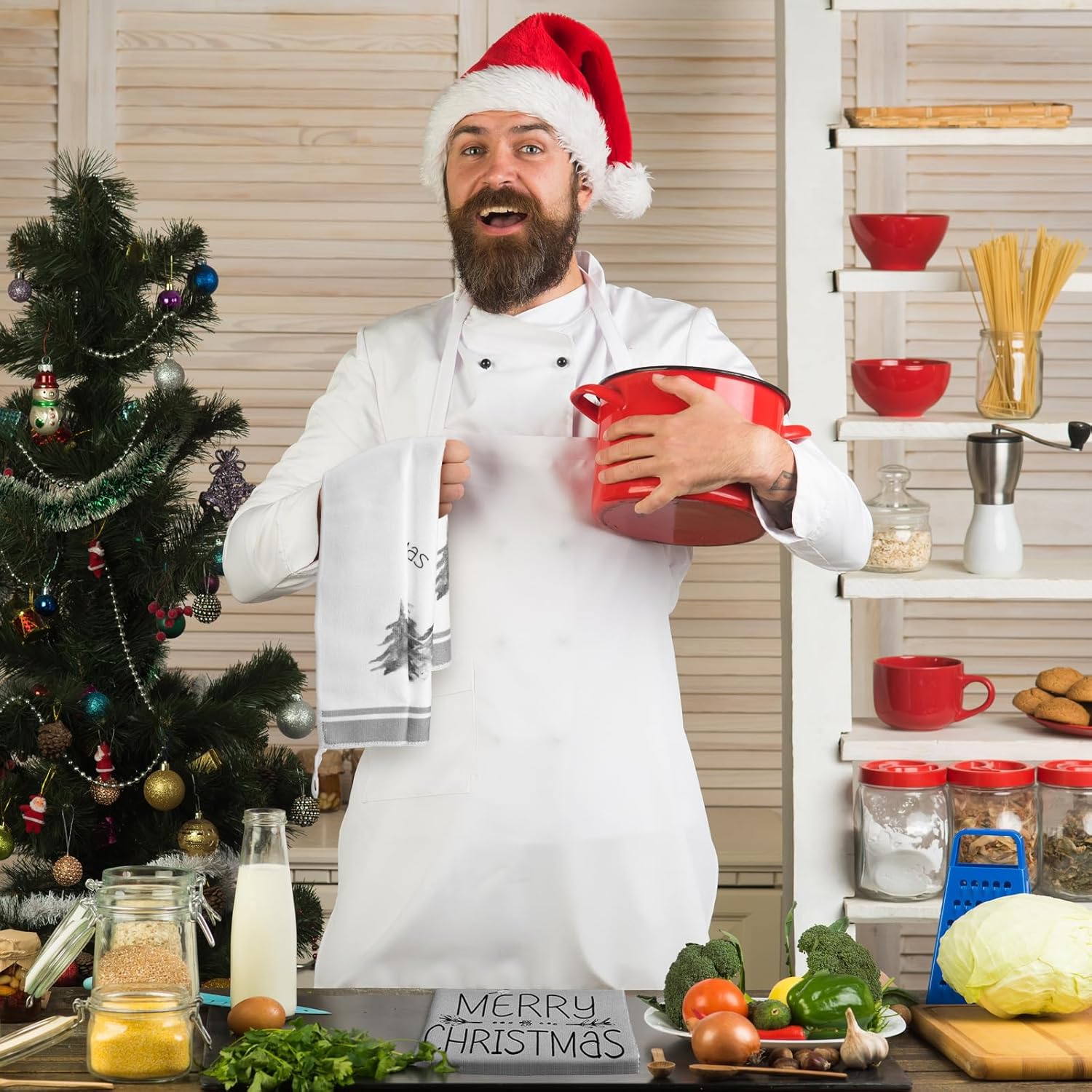 Geyoga 6 paños de cocina de Navidad de 16 x 24 pulgadas, absorbentes, paños de cocina, decoración de cocina de Navidad para Navidad, vacaciones,