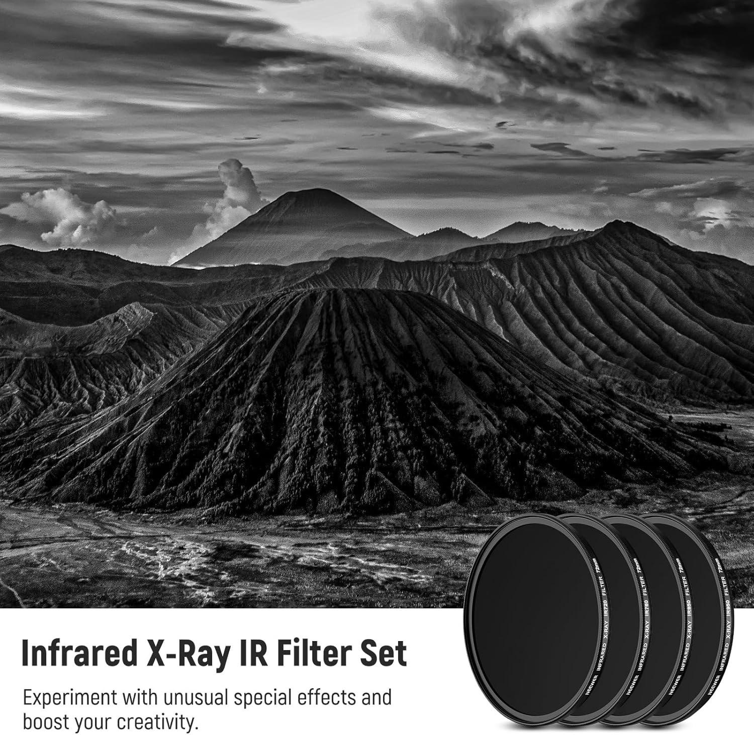NEEWER Juego de filtros infrarrojos de 2.835 in, paquete de 4 filtros IR IR720IR760IR850IR950 con bolsa de transporte con paño de limpieza,