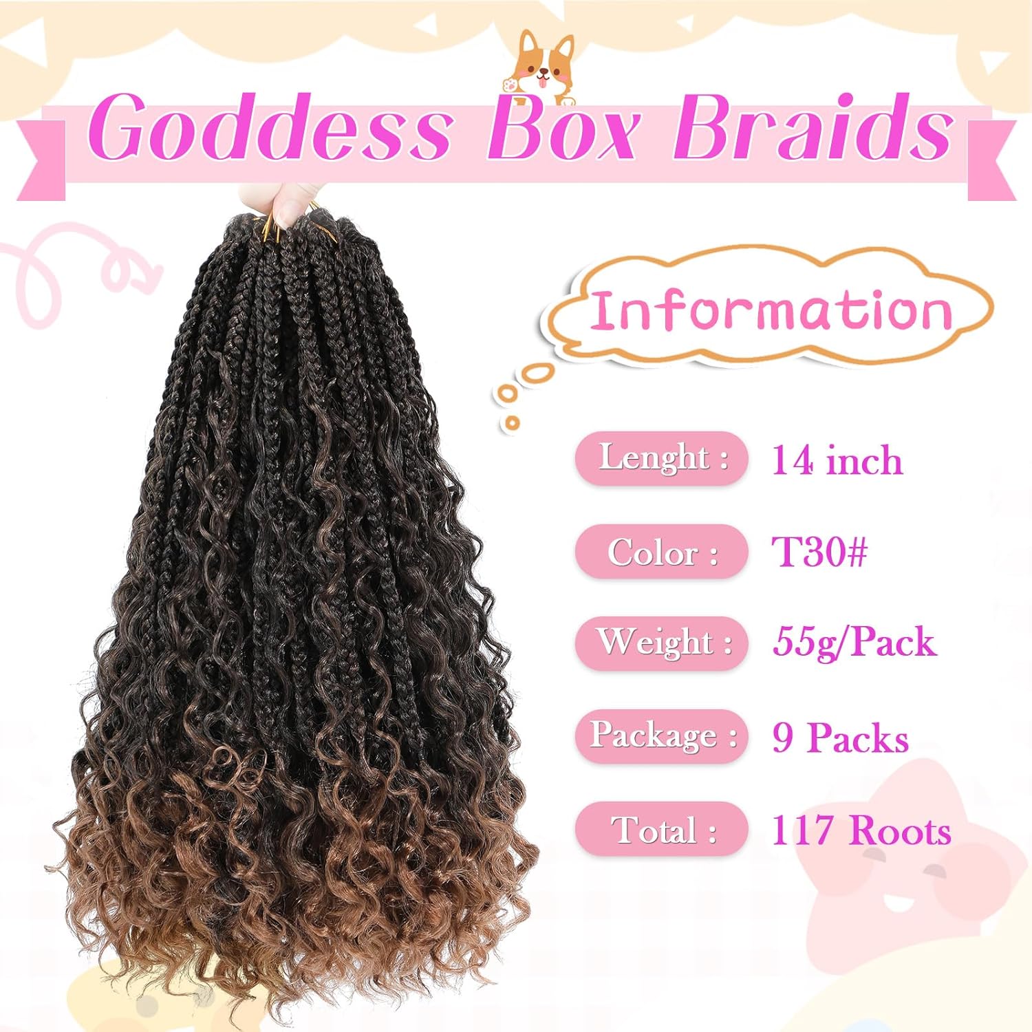 Kelagoo Goddess Box – Trenzas de ganchillo de 14 pulgadas, paquete de 9 paquetes de trenzas de caja bohomianas, cabello de ganchillo para mujeres