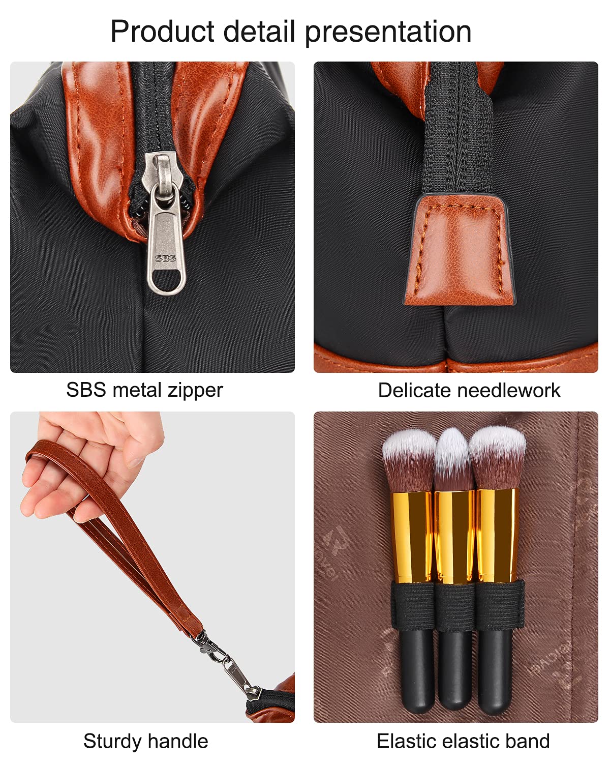 Relavel Bolsa de maquillaje pequeña de viaje para mujeres, bolsa de brochas de maquillaje, portátil, de 2 capas, gran capacidad, organizador de