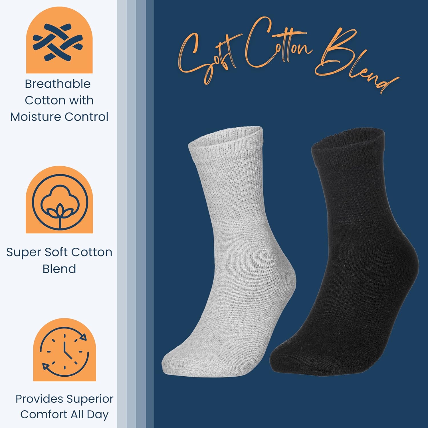 Special Essentials 12 pares de calcetines tobilleros de algodón para diabéticos, no vinculantes con parte superior extra ancha para hombres y mujeres