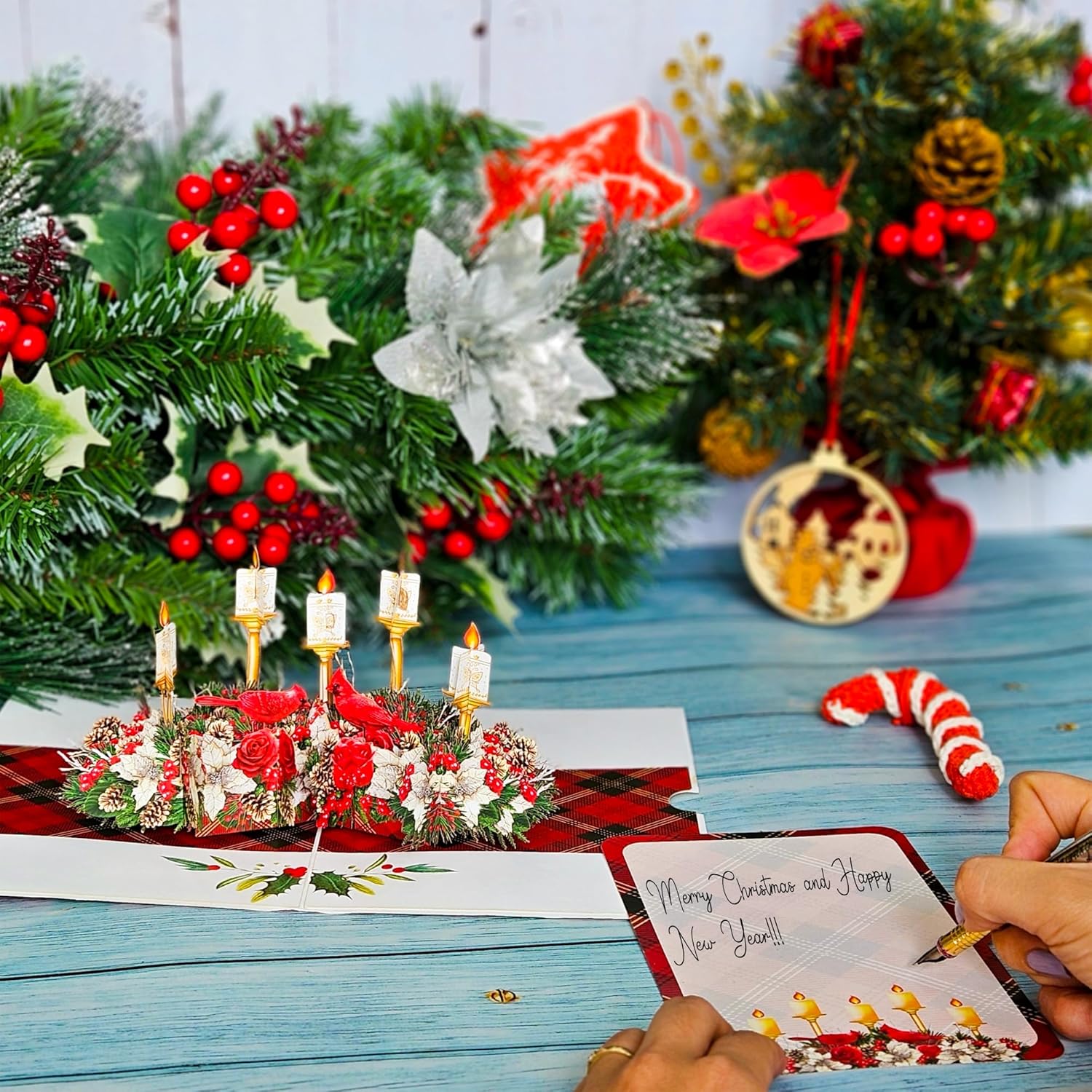 By 22CRAFT Tarjetas de Navidad desplegables, tarjetas de Navidad emergentes 3D, tarjeta de felicitación de Navidad de 6 x 8 pulgadas para familia,