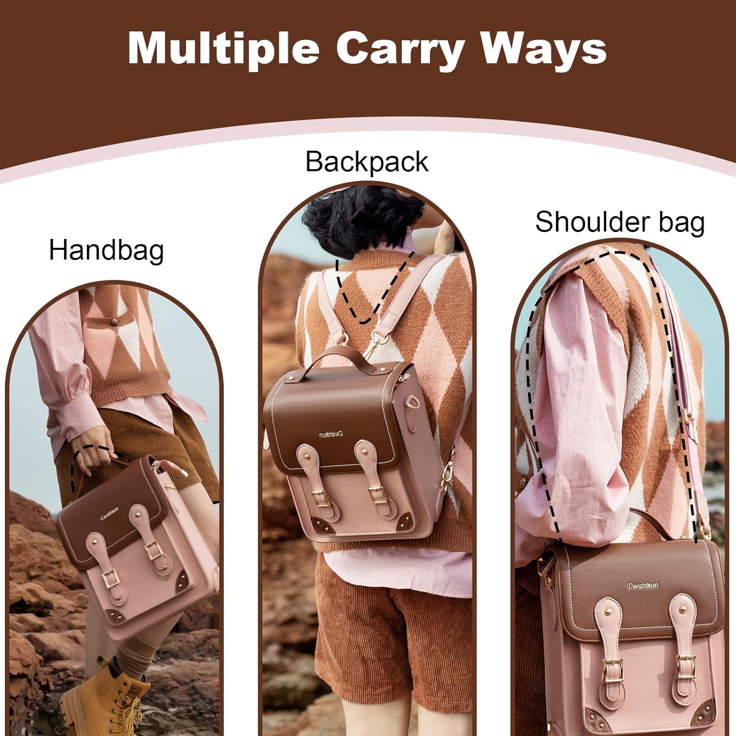 Cwatcun Bolsa para cámara, funda cruzada para cámara retro, de piel sintética vintage, impermeable, mochila ligera para cámara, compatible con