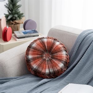 Cojín redondo redondo a cuadros plisados, cojín decorativo para el hogar, sofá, cojín decorativo hecho a mano, almohada decorativa a cuadros Cojín redondo redondo a cuadros plisados, cojín decorativo para el hogar, sofá, cojín decorativo hecho a mano, almohada decorativa a cuadros