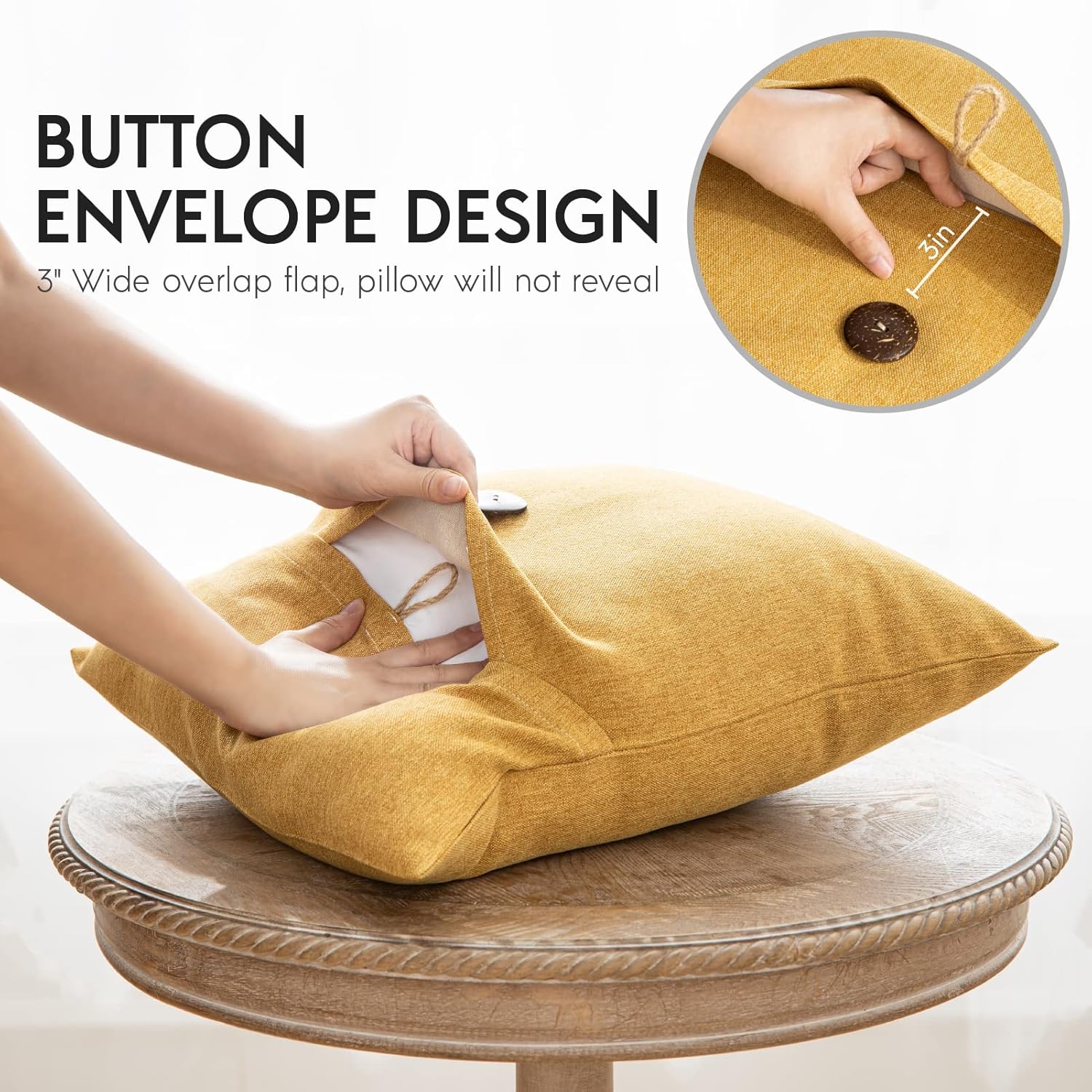Phantoscope Paquete de 2 fundas de almohada decorativas de lino sólido con botones de coco de primera calidad para sofá, cama y silla, color