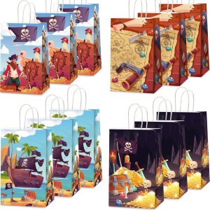 ZOIIWA 12 bolsas de papel desechables para fiesta del tesoro pirata, con asas, mapa del tesoro, bolsas de recuerdo de fiesta para fiesta de ZOIIWA 12 bolsas de papel desechables para fiesta del tesoro pirata, con asas, mapa del tesoro, bolsas de recuerdo de fiesta para fiesta de