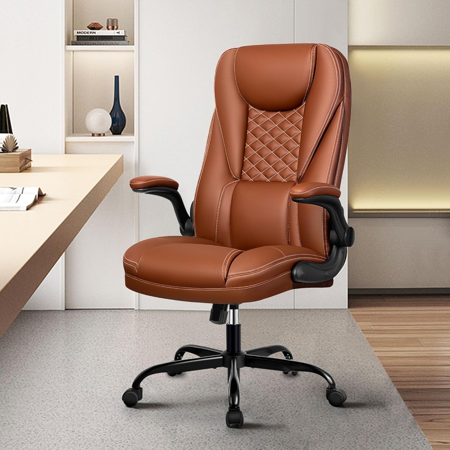 Silla de oficina, silla de oficina grande y alta, silla de oficina ejecutiva, silla ergonómica de cuero con soporte lumbar, sillas de escritorio
