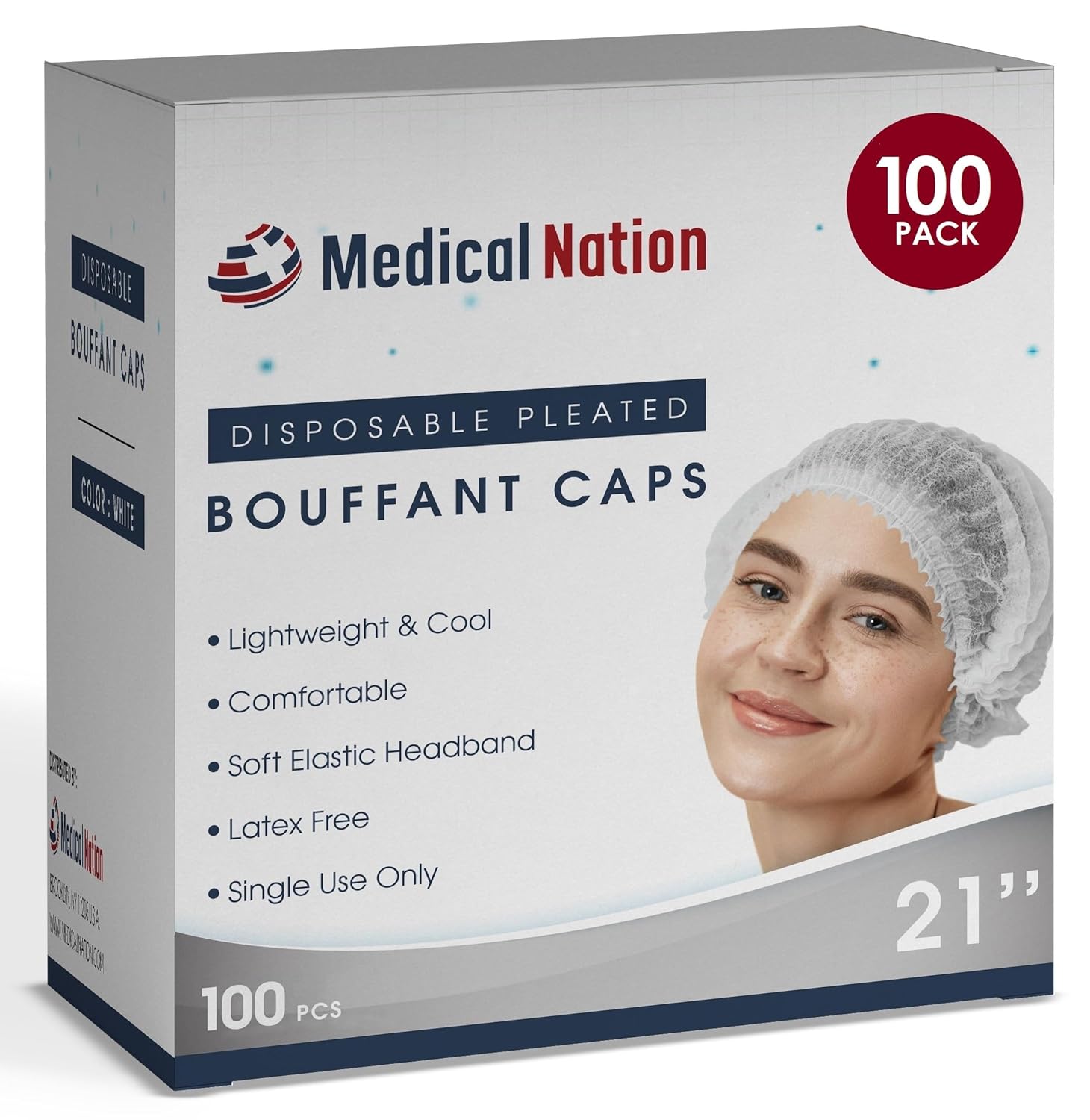Medical Nation Red para el cabello, redes plisadas desechables  Blanco, 100 unidades  Redes de pelo para servicio de alimentos, uso médico, redes