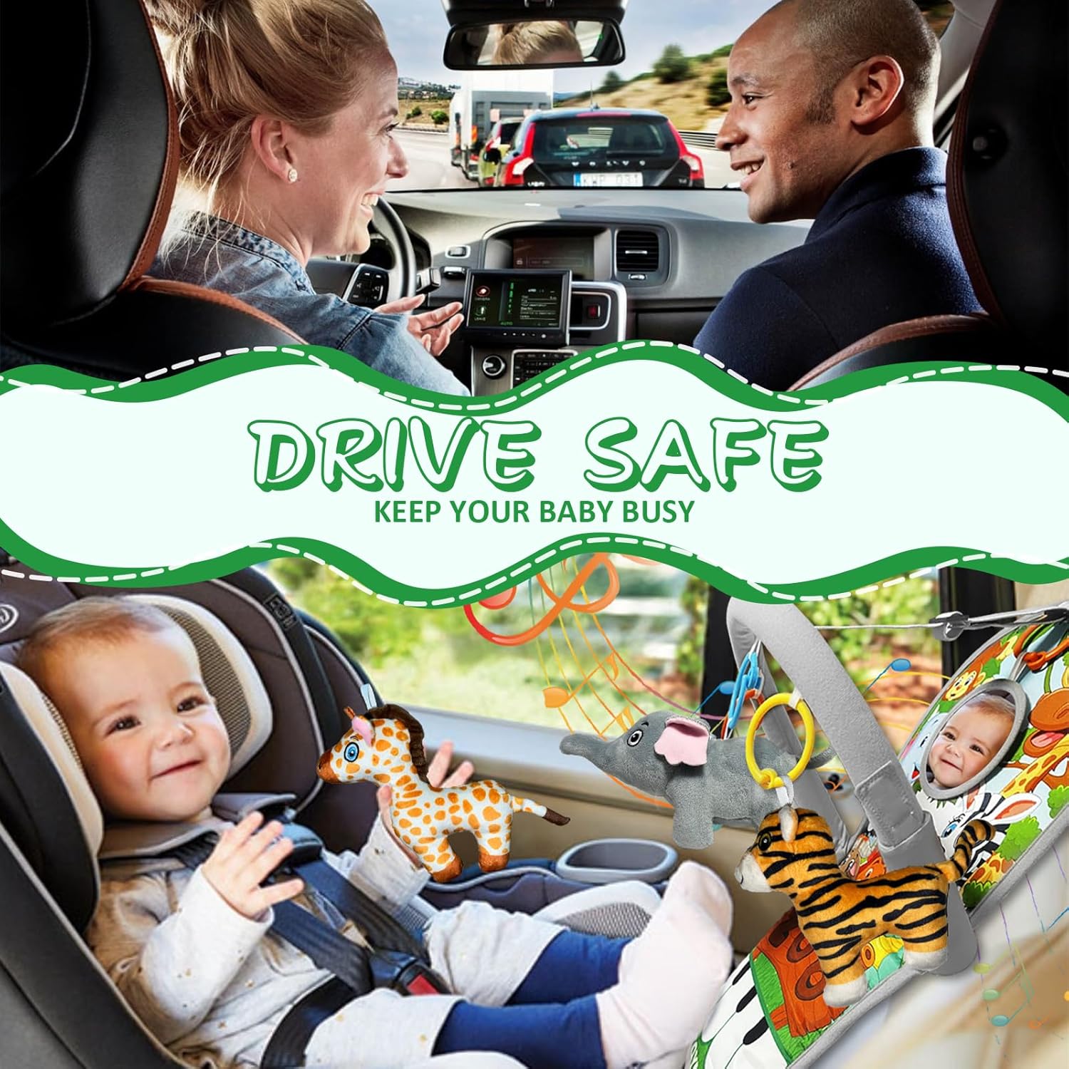 TOYMNI Juguetes de asiento de automóvil para bebés de 6 a 12 meses, juguetes de asiento de automóvil con piano de pedal musical, juguetes de viaje
