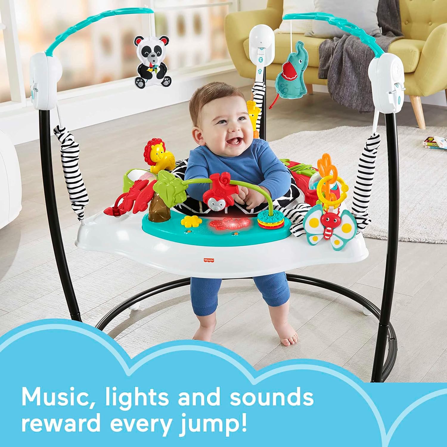 Fisher-Price Juego de gorila y silla portátil para bebés con juguetes y música