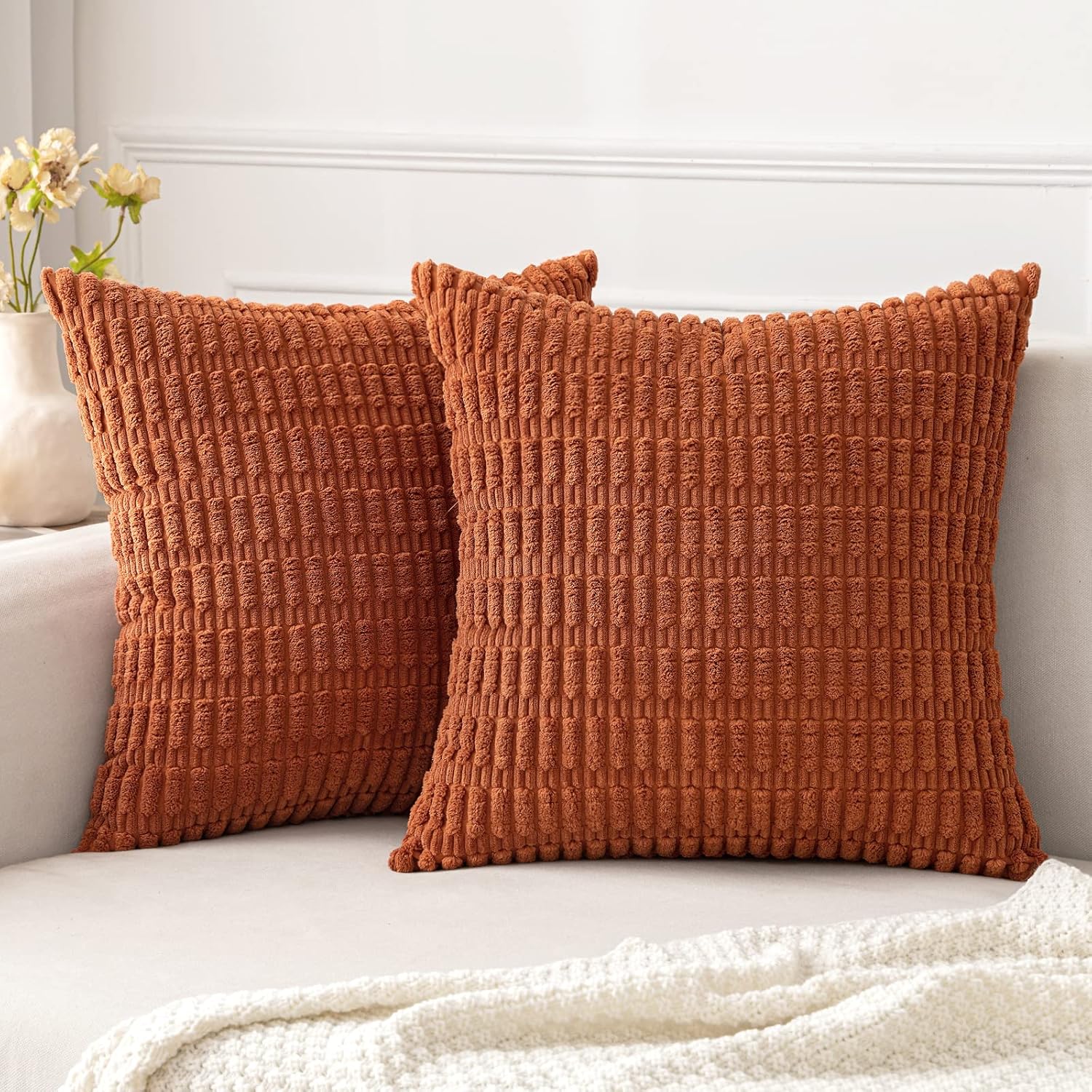 MIULEE Paquete de 2 fundas de almohada decorativas de pana de 16 x 16 pulgadas, fundas de almohada suaves y bohemias a rayas, decoración moderna