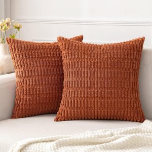MIULEE Paquete de 2 fundas de almohada decorativas de pana de 16 x 16 pulgadas, fundas de almohada suaves y bohemias a rayas, decoración moderna MIULEE Paquete de 2 fundas de almohada decorativas de pana de 16 x 16 pulgadas, fundas de almohada suaves y bohemias a rayas, decoración moderna
