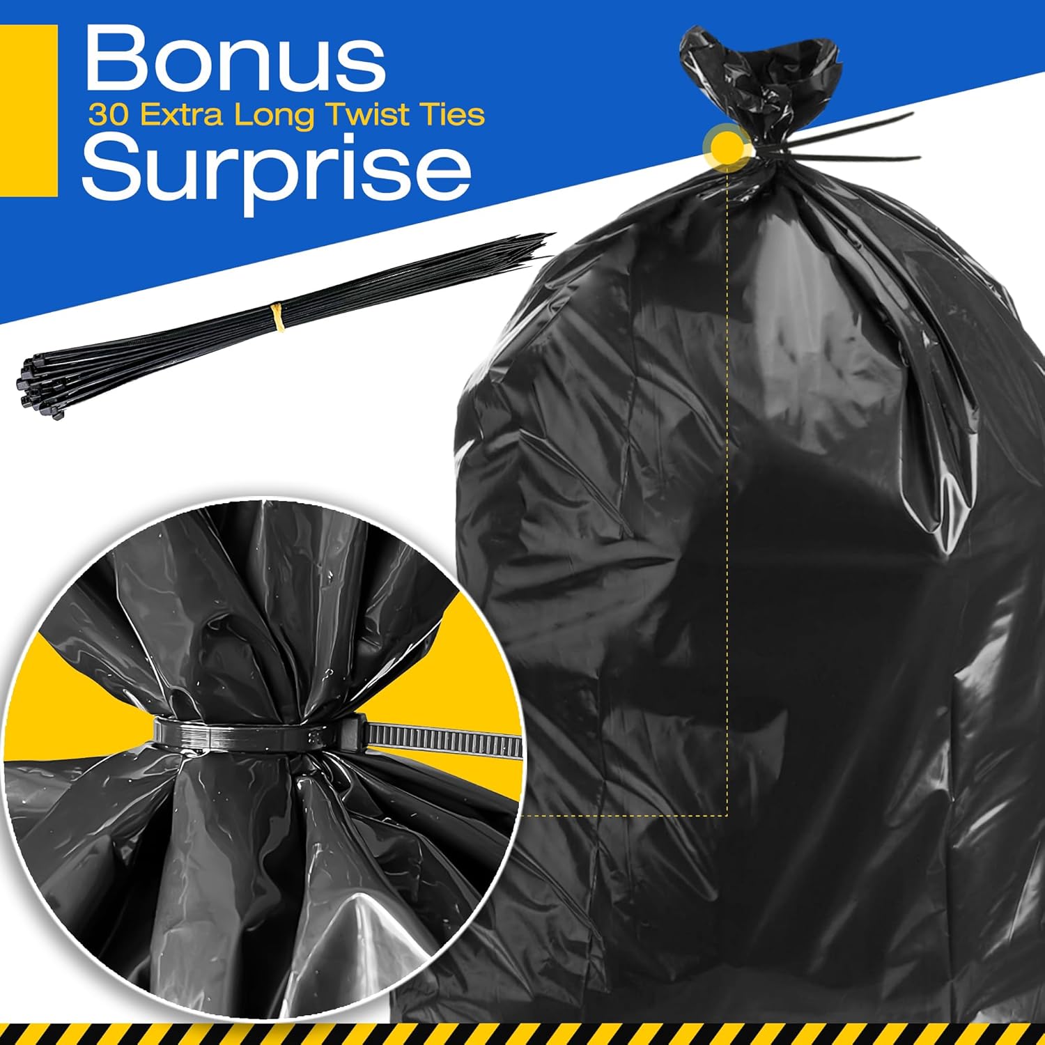 Charmount Bolsas de basura para contratistas de 55 galones, resistentes de 3 mil, 30 unidades con lazos de 37 x 56 pulgadas, bolsas de basura