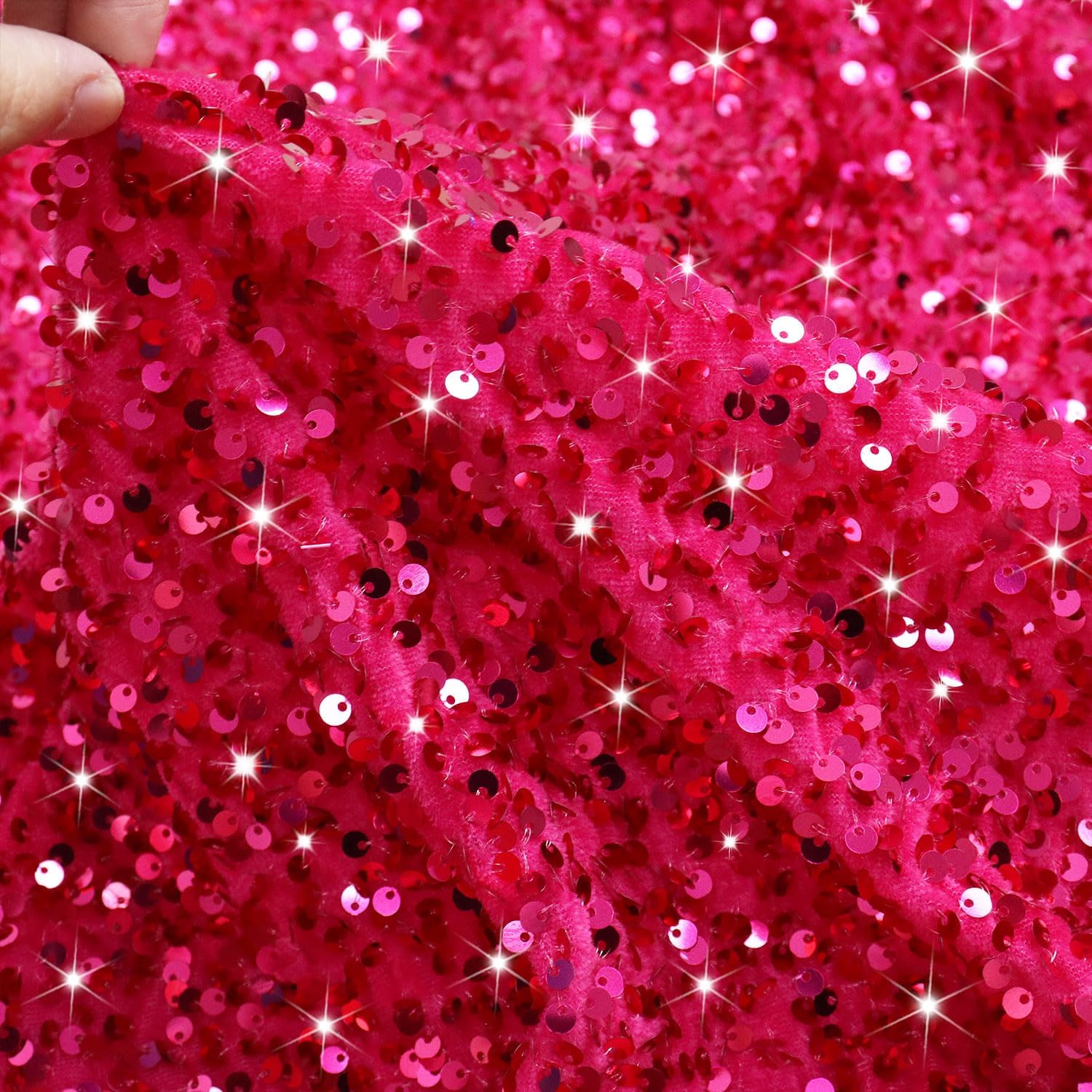 ROMANKAS The Yard – Tela de terciopelo rosa intenso de 2 yardas para coser, tela de lentejuelas brillantes, material de purpurina de sirena, tela