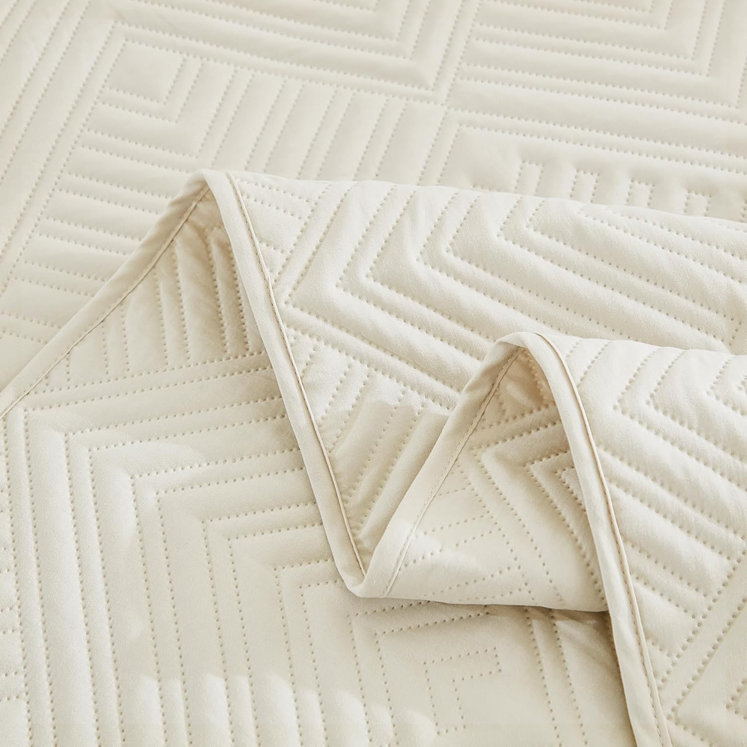 Andency Juego de edredón de 3 piezas tamaño California King, color beige, ropa de cama de verano suave y ligera, con patrón geométrico clásico color