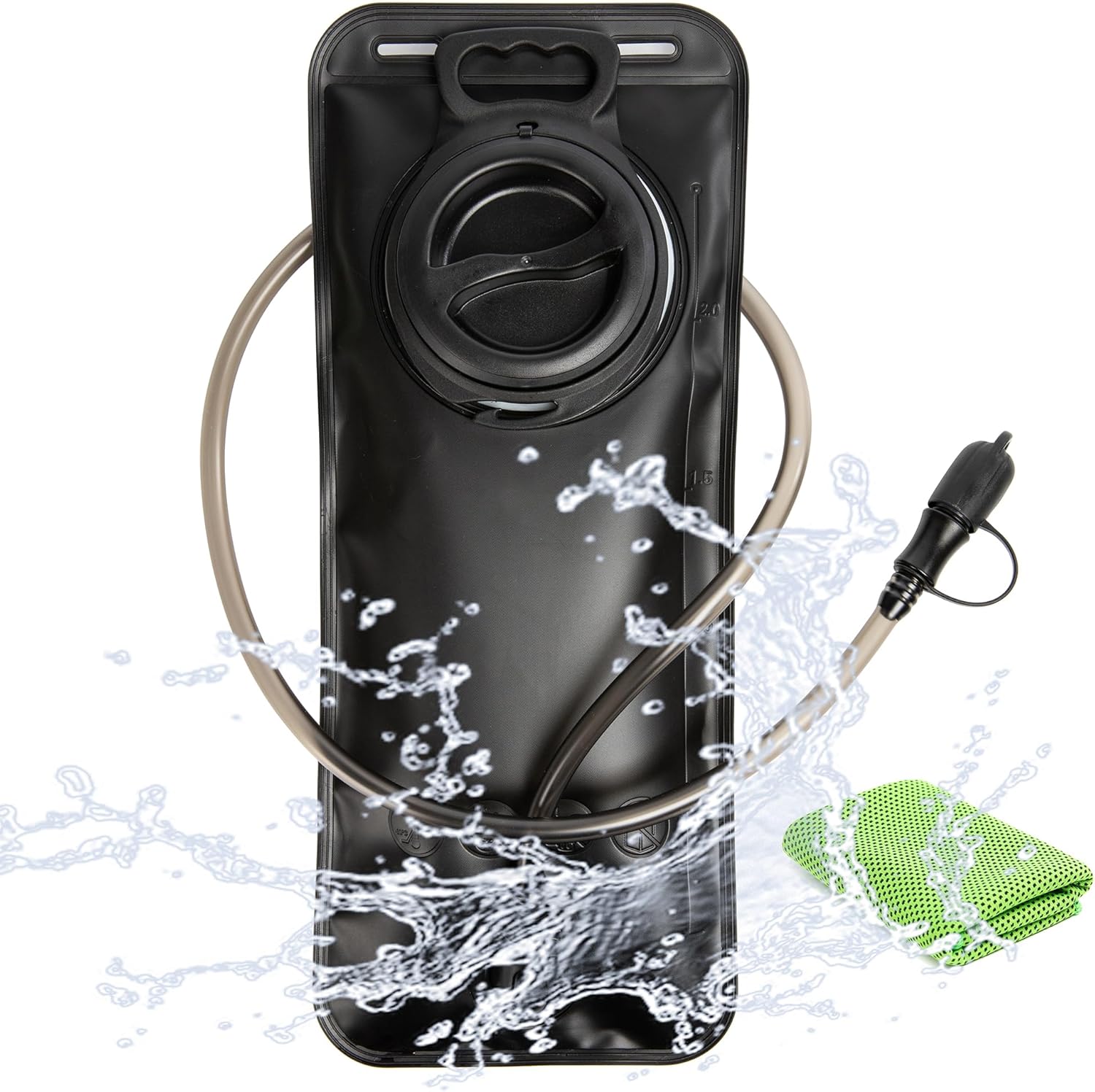 J.CARP Depósito de agua a prueba de fugas de 2 litros, bolsa de agua de repuesto para ciclismo, senderismo, camping, caza, correr, color negro