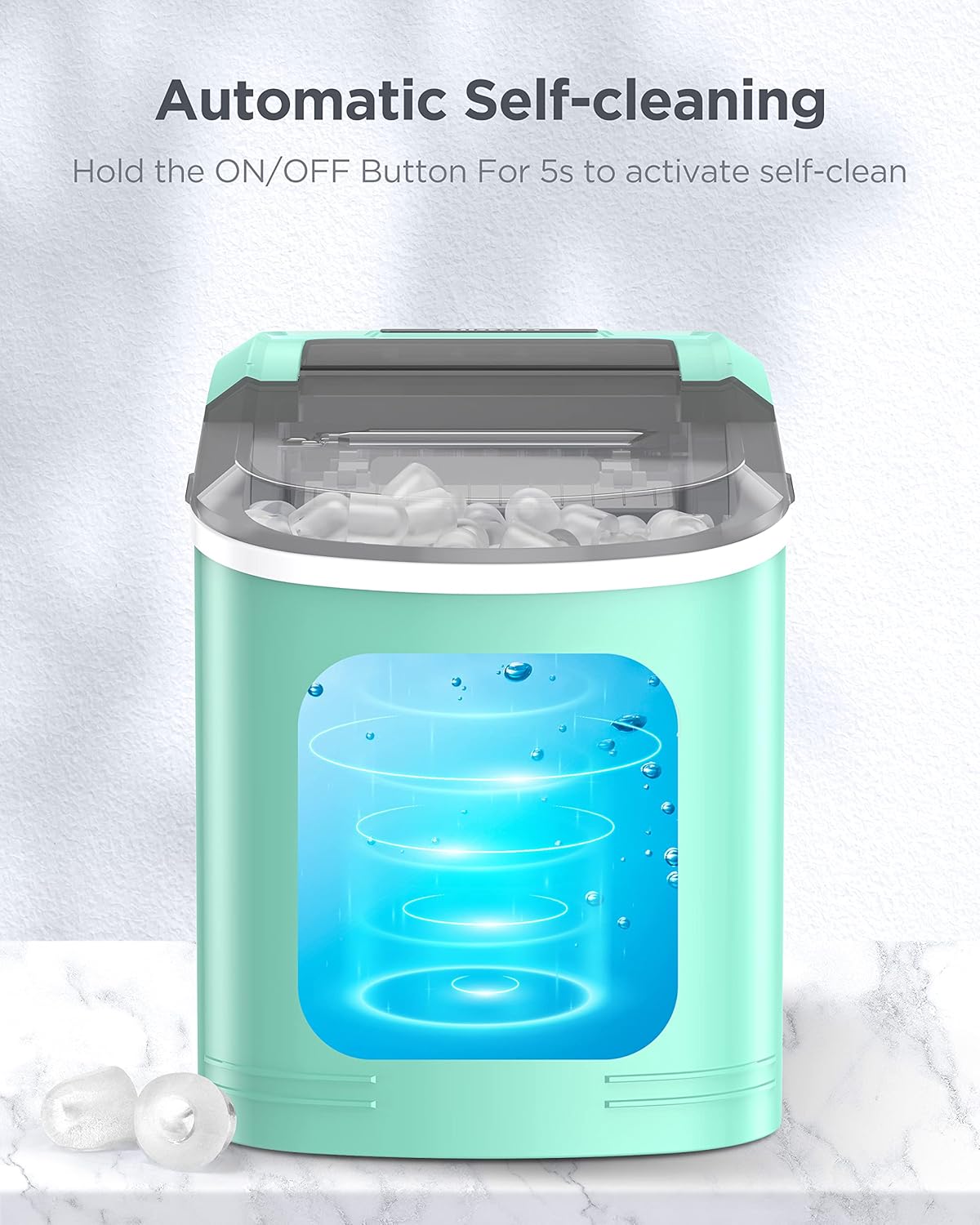Silonn Máquina para hacer hielo, 26 libras en 24 horas, 9 cubos listos en 6 minutos, máquina de hielo autolimpiable, máquina de hielo portátil
