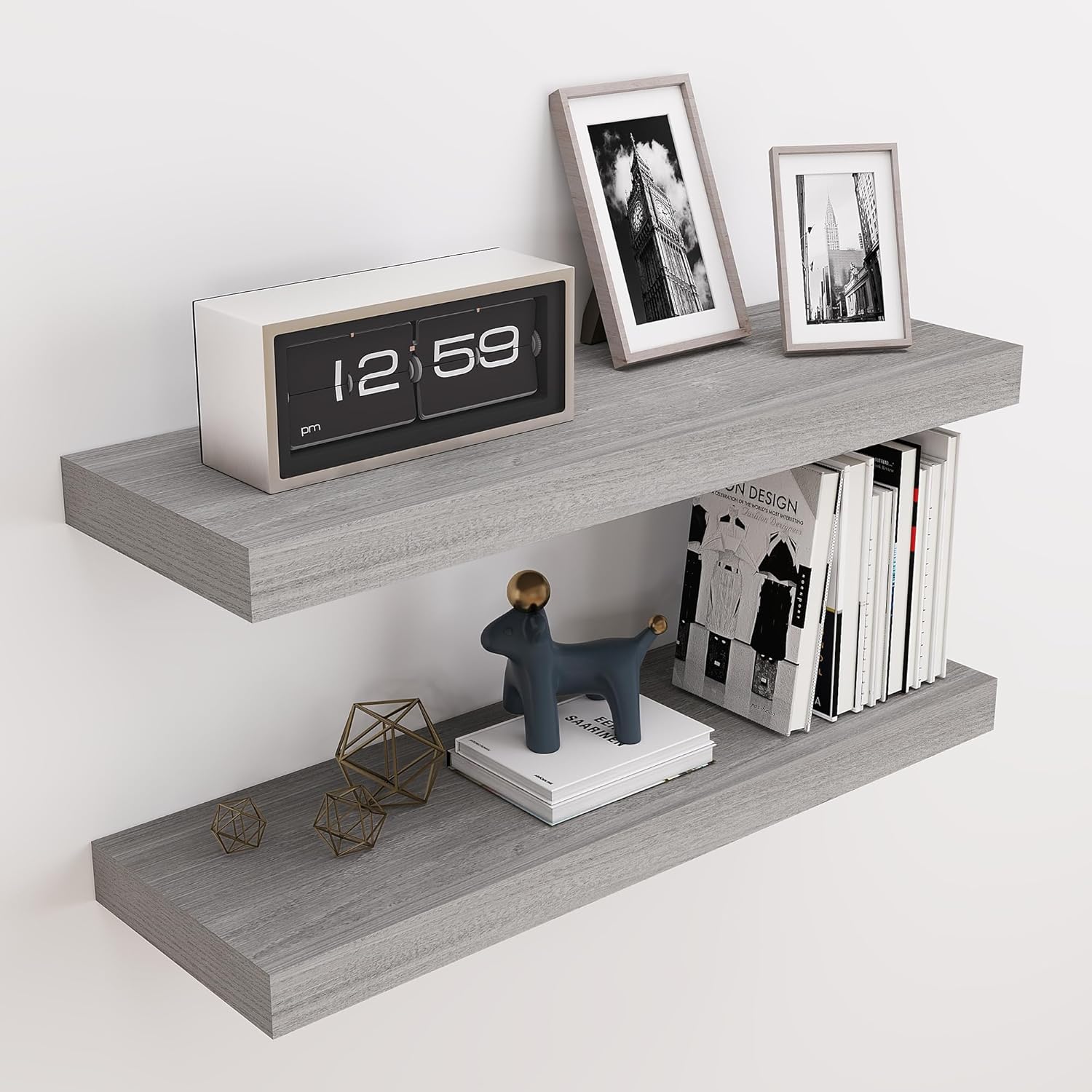 Fun Memories Estantes flotantes, estantes de pared de madera de olmo maciza rústica de 8 pulgadas de profundidad para almacenamiento, estantería de