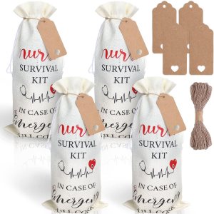 Whaline Bolsas de regalo de vino con cordón de arpillera, bolsas de envoltura de vino, kit de supervivencia para enfermeras, bolsa de vino con Whaline Bolsas de regalo de vino con cordón de arpillera, bolsas de envoltura de vino, kit de supervivencia para enfermeras, bolsa de vino con