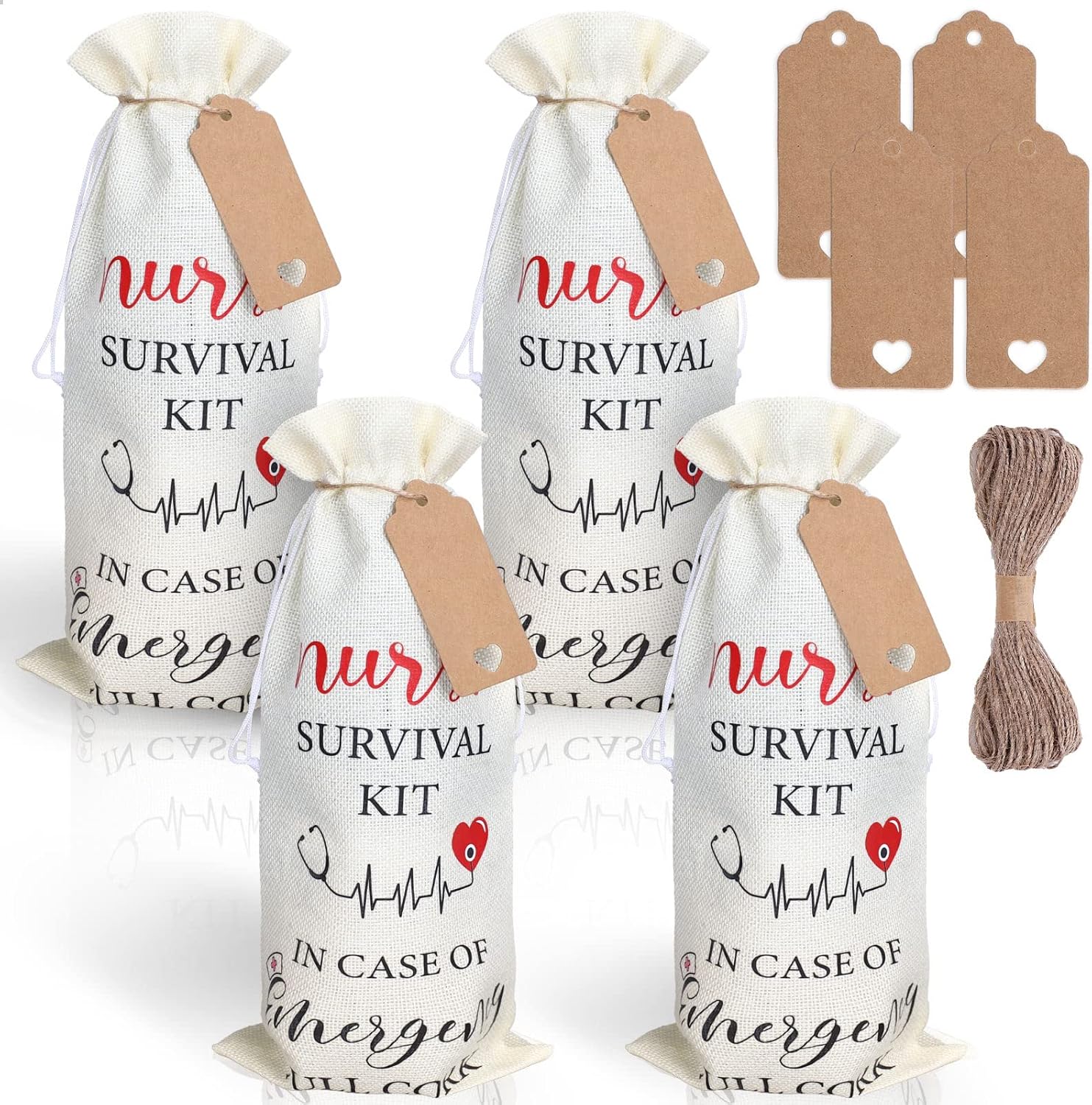 Whaline Bolsas de regalo de vino con cordón de arpillera, bolsas de envoltura de vino, kit de supervivencia para enfermeras, bolsa de vino con