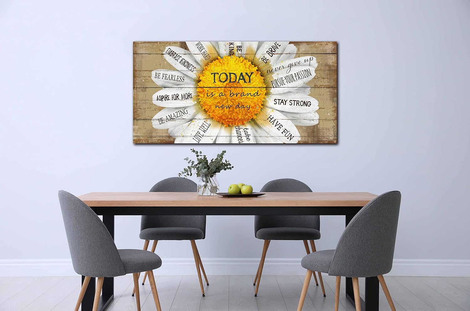 Decoración de pared inspiradora para dormitorio, póster inspirador para aulas, flores de margaritas amarillas, arte de pared listo para colgar,