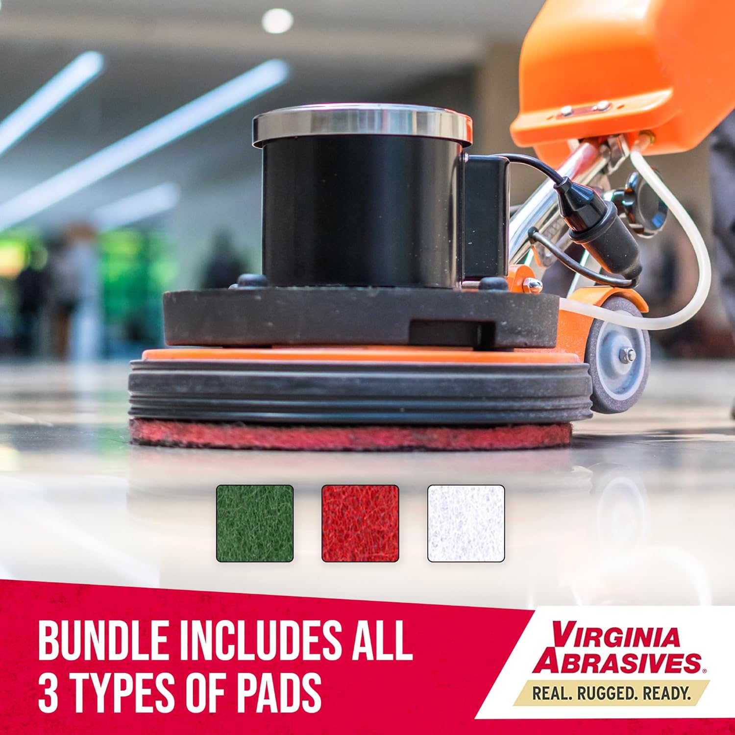 Virginia Abrasives 416-5017PAK – Paquete de 3 almohadillas redondas de mantenimiento de piso de 17 pulgadas de grosor con una almohadilla verde,