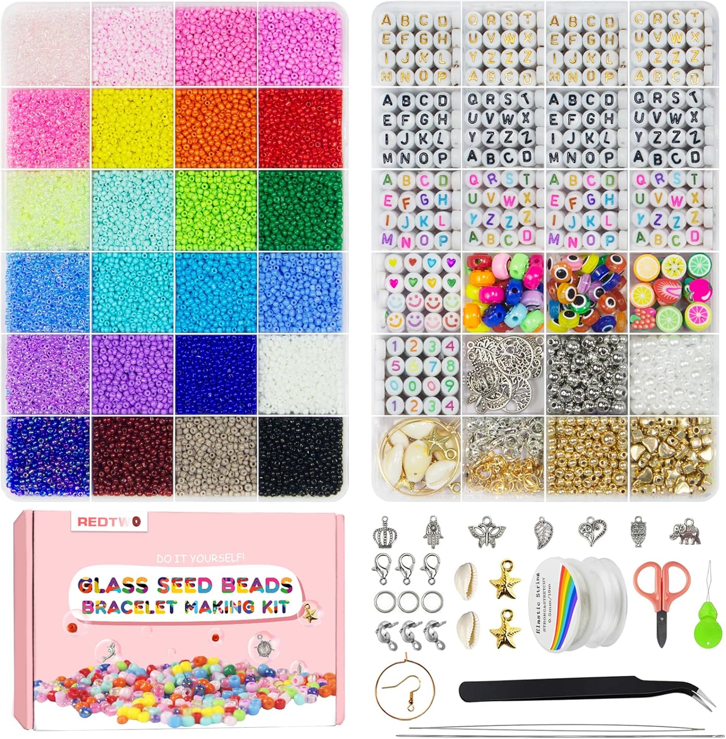 Redtwo 32500 cuentas de semillas de vidrio de 0.079 pulgadas para pulseras, kits de fabricación de joyas, cuentas pequeñas para pulseras de amistad,