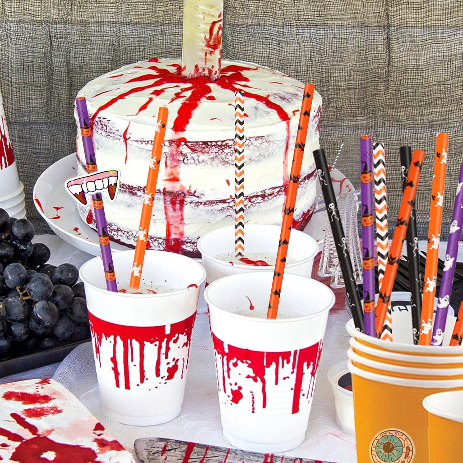 150 popotes de papel de Halloween, 6 estilos mixtos, pajitas desechables para fiestas de Halloween, suministros de decoración de fiesta de Halloween