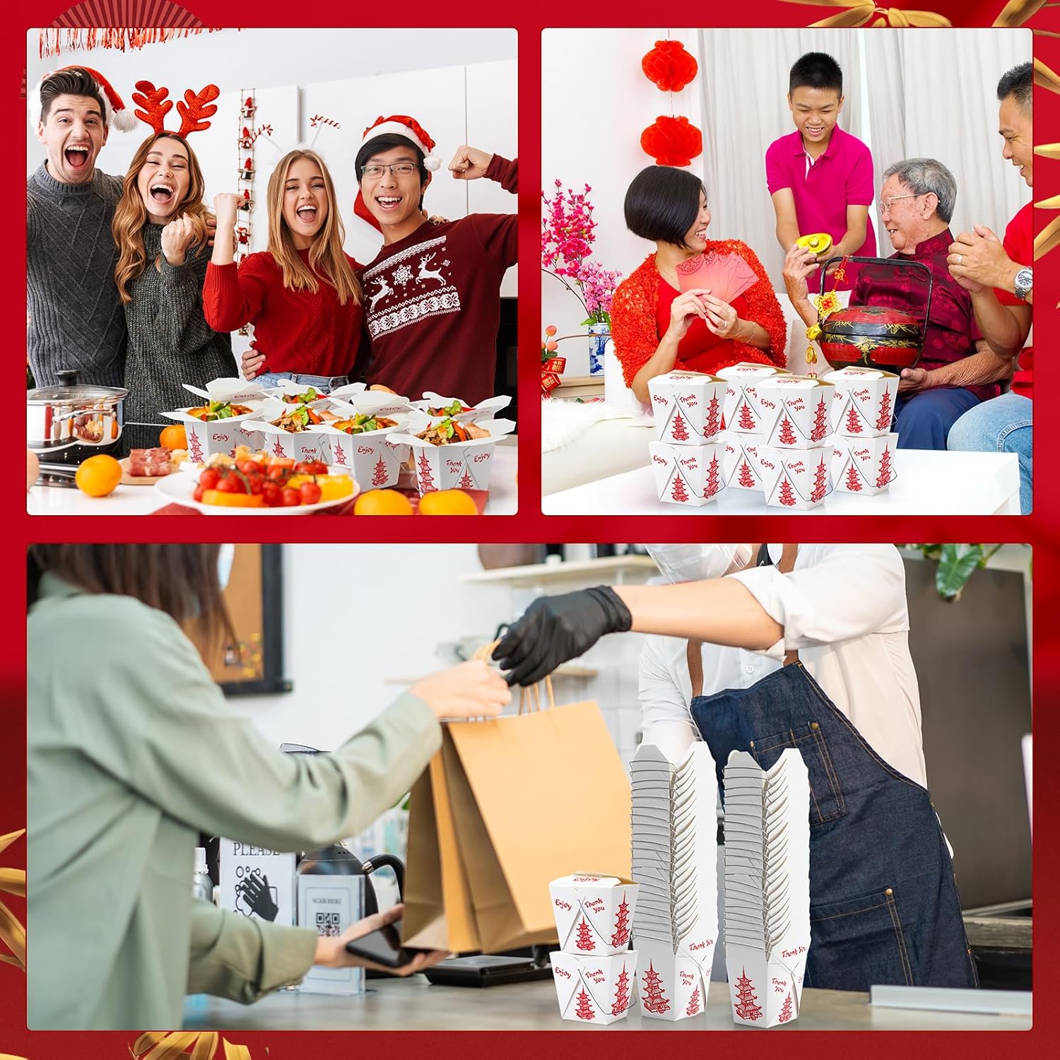 150 cajas chinas para llevar, pagoda, contenedor de comida para llevar, contenedores desechables chinos para comida china, cajas de comida china