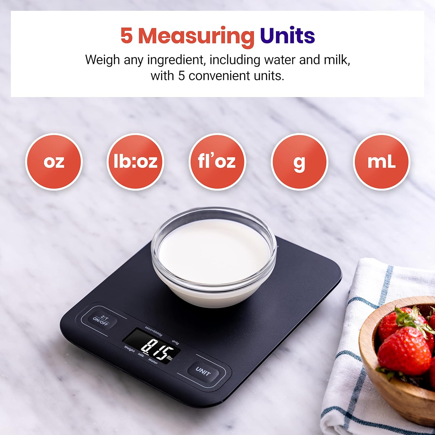 Etekcity Báscula de cocina para alimentos, gramos y onzas digitales, tamaño mediano, color negro y báscula para peso corporal y porcentaje de grasa,