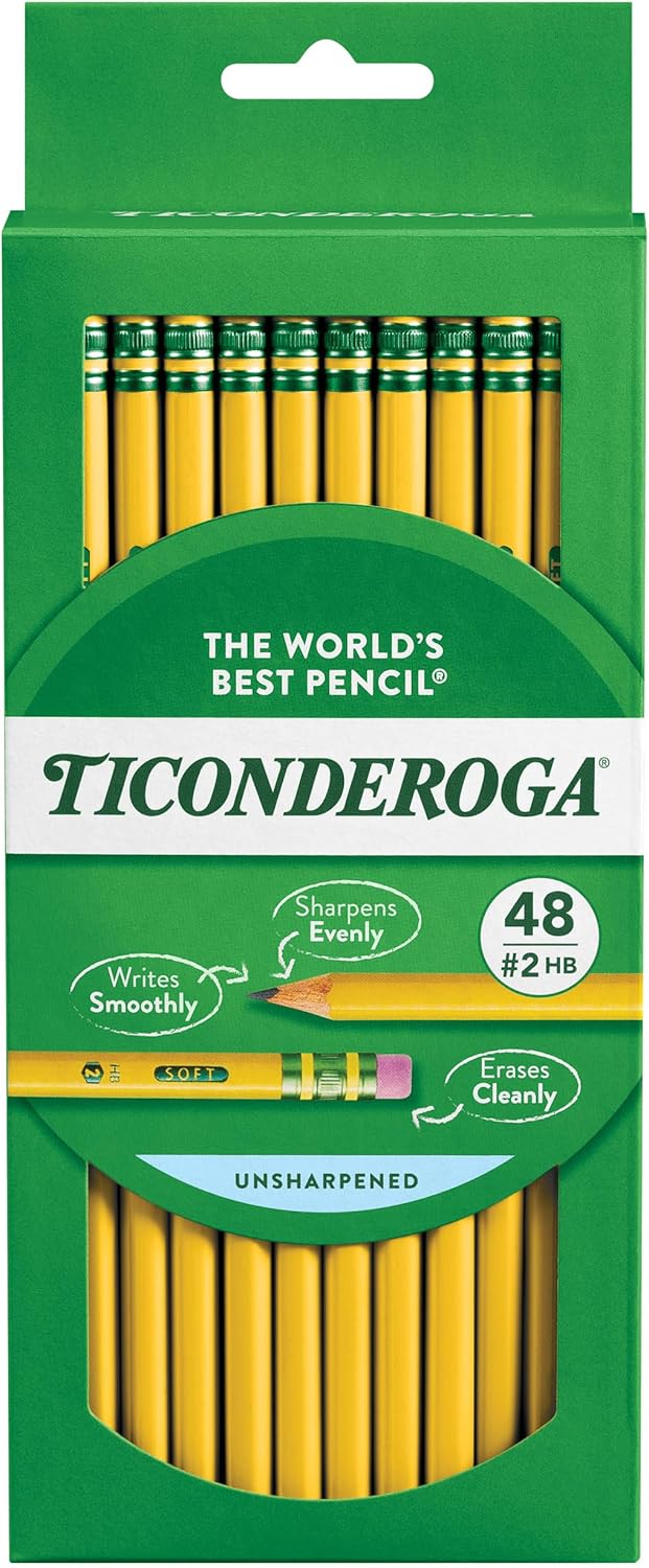 TICONDEROGA Lápices de madera, sin afilar, 2 HB suaves, amarillo, 48 unidades, 6 paquetes, 288 lápices en total